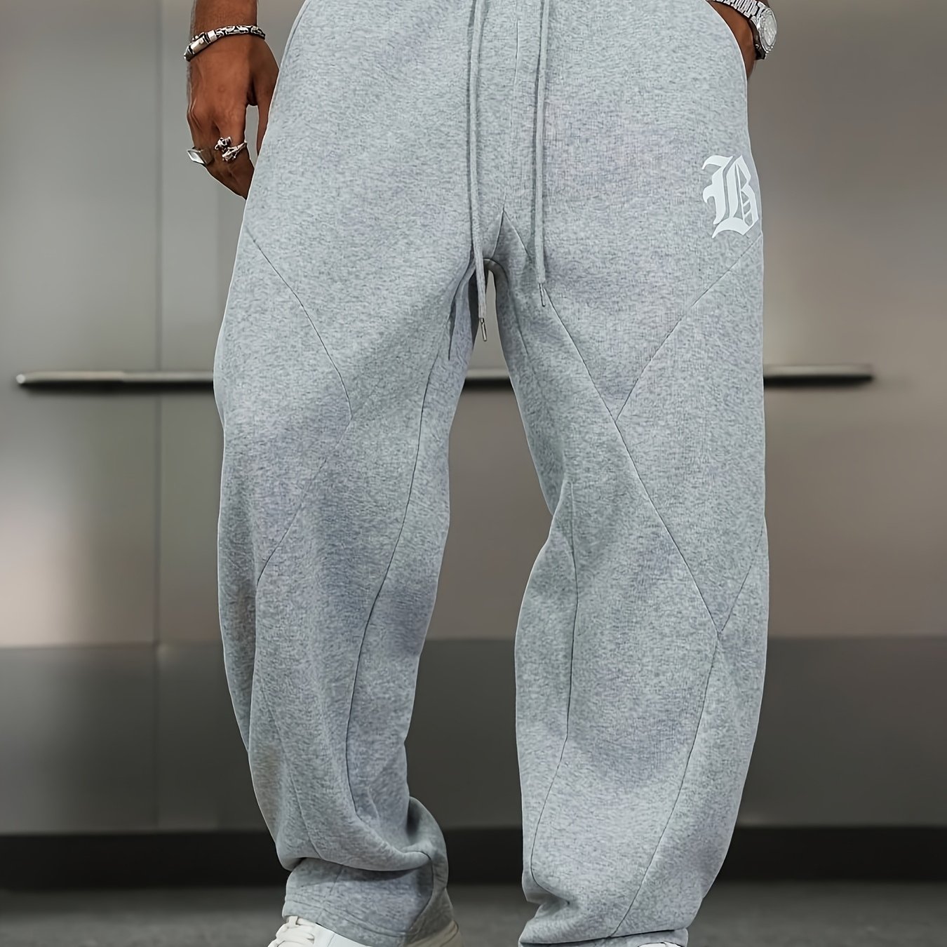 E-shop Herren Freizeithose, Stretch Einfarbige Hose, Weite Passform, Bedrucktes Muster mit , Elastischer Bund mit Kordelzug für Anpassbare Passform,