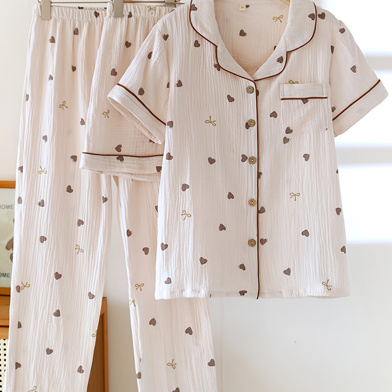 E-shop 3-teiliger Damen-Pyjama-Sommerset mit kurzen Ärmeln, Shorts dünner, übergroßer Freizeitkleidung für zu Hause