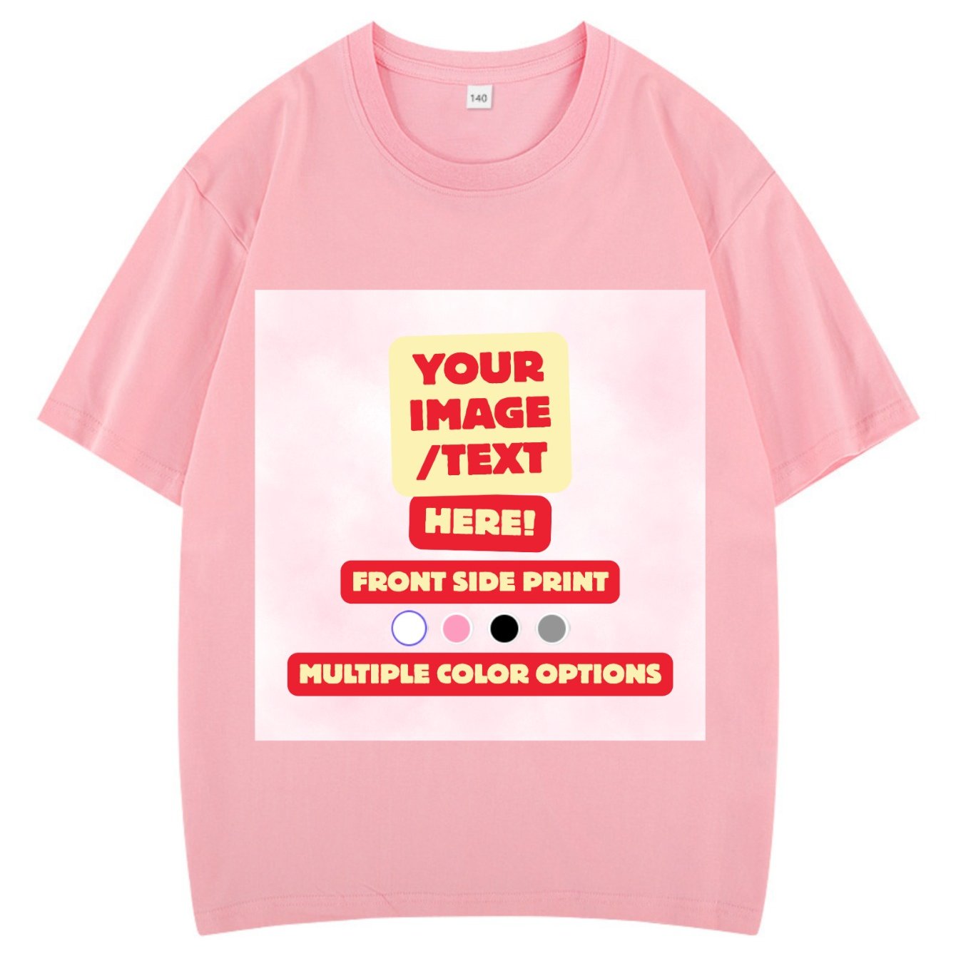 Image of Girls T-shirt Personalized Front Print Pure T-shirt - Add Your Image - Unisex Kids Size - Solid Crew Neck Short Sleeve Tee Soft Comfortable Casual Sportswear