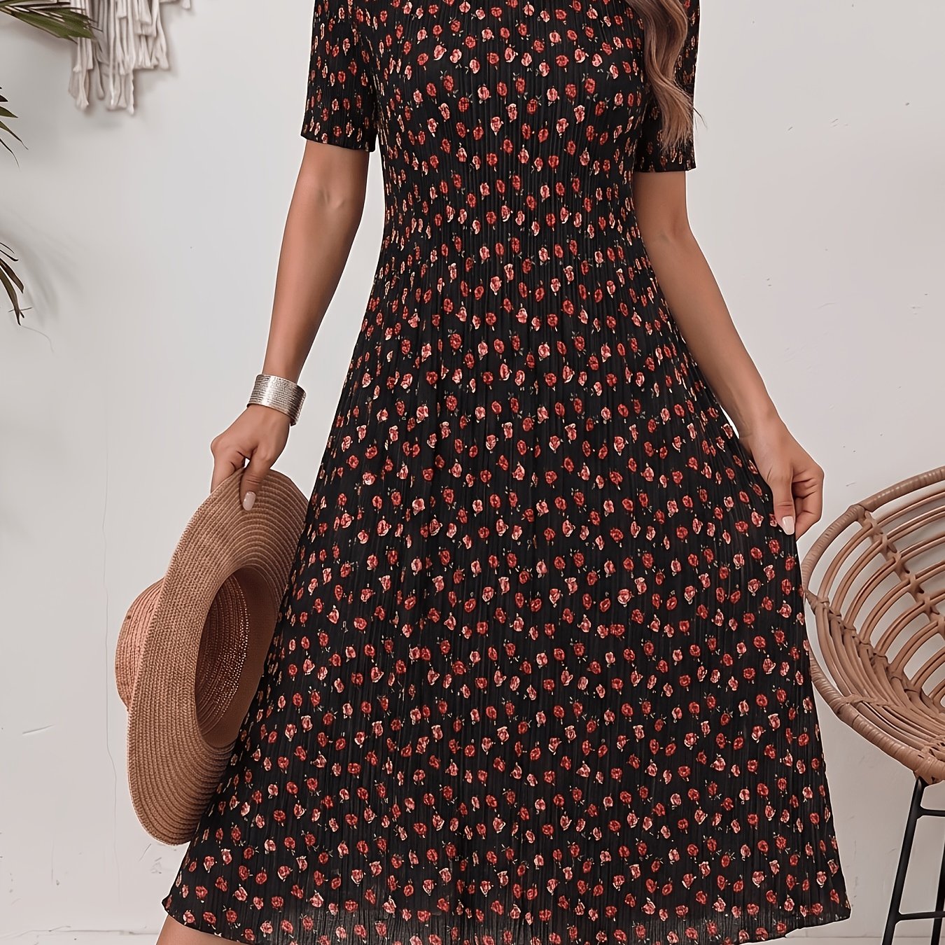 Plus Size - Plus Size - Plus Size Summer Pleated Dress