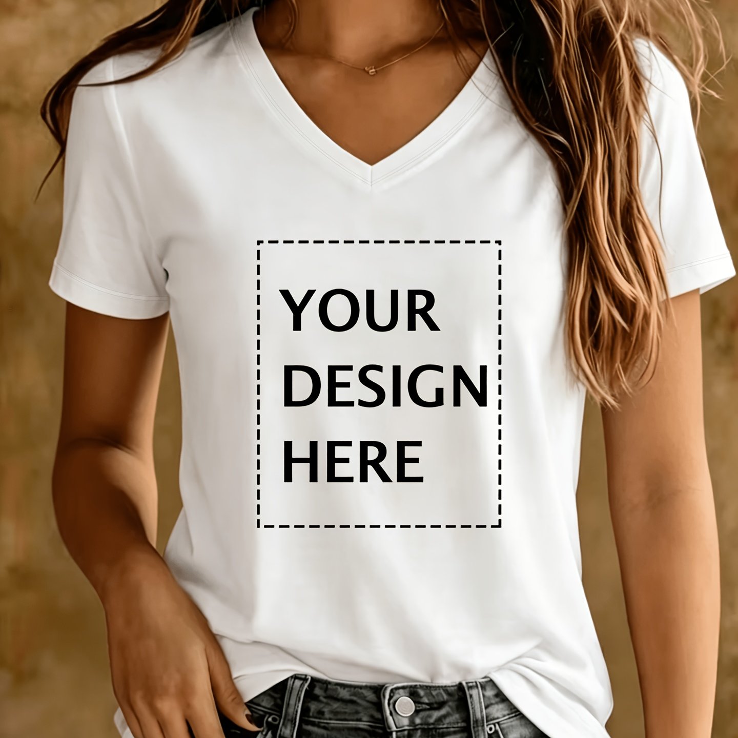 TEMU 15# Custom V-neck T-shirt With Photo - Soft, Short Sleeve, Machine Washable, Casual For Spring And Summer, Custom Print T-shirt, Personalized