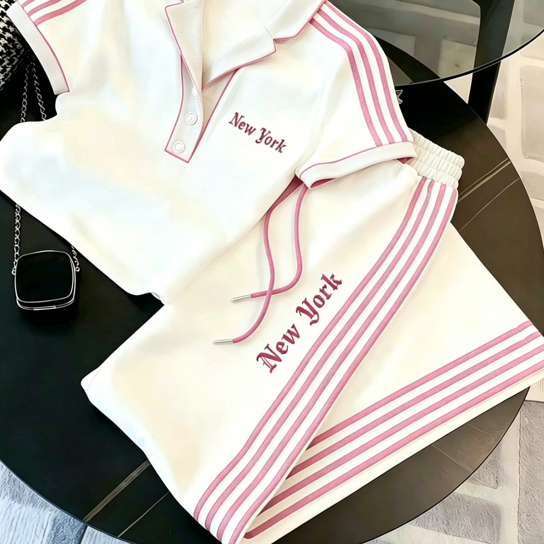Image of Teenager's Teenager Fashion 2pcs Set, Minimalist Print Top And Elastic Waist Long Pants, Preppy Style Streetwear Tracksuit, For Outdoor, For Teenager