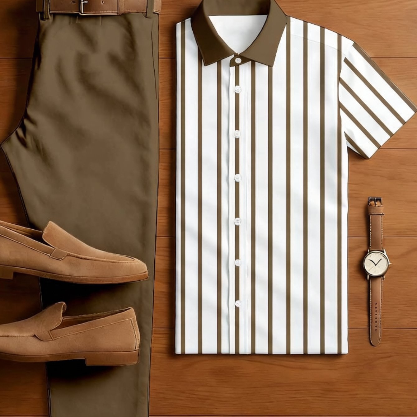 Two-piece Set. Men's Casual Sports Button-up Shirt With Long Pants Set, Suitable For Work, Daily , And A Gift