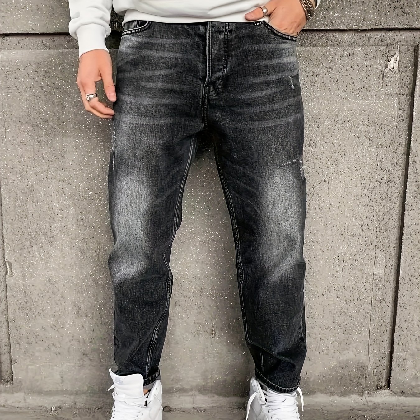 Image of Men' Color Distressed Vintage Washed Trendy Casual Jeans