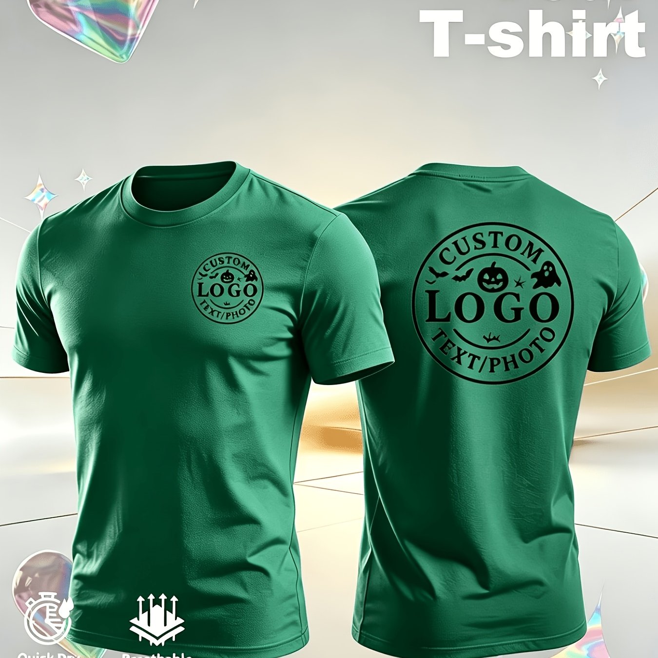 TEMU Custom T-shirt For Men And Women, Customizable Pattern And Text On Front And Back, Comfortable Breathable Slim Fit Design, Breathable And