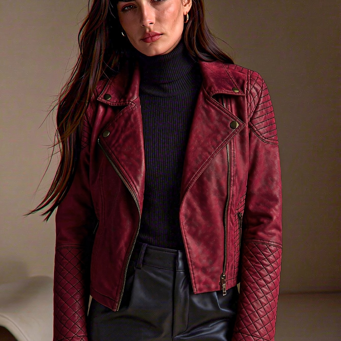 Women's Spring Autumn Easy Retro Faux Leather Jacket Short Casual Retro Jacket