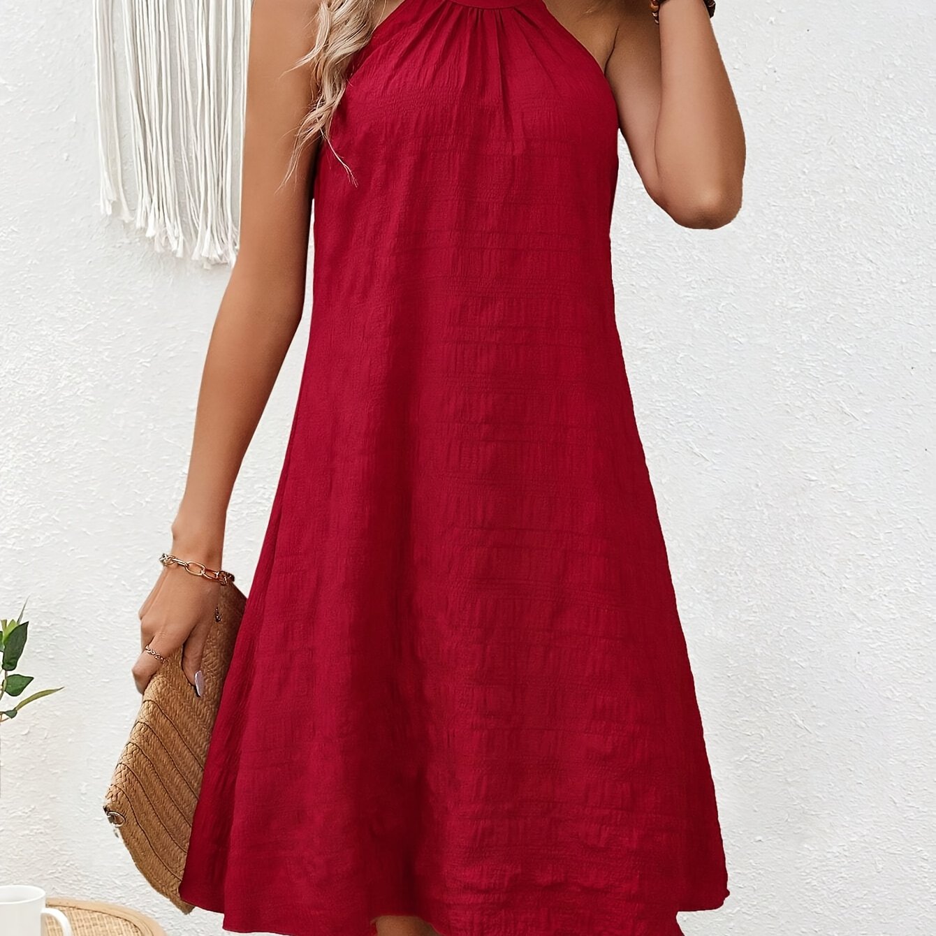 TEMU Women's Fashionable Versatile Solid Color Dress
