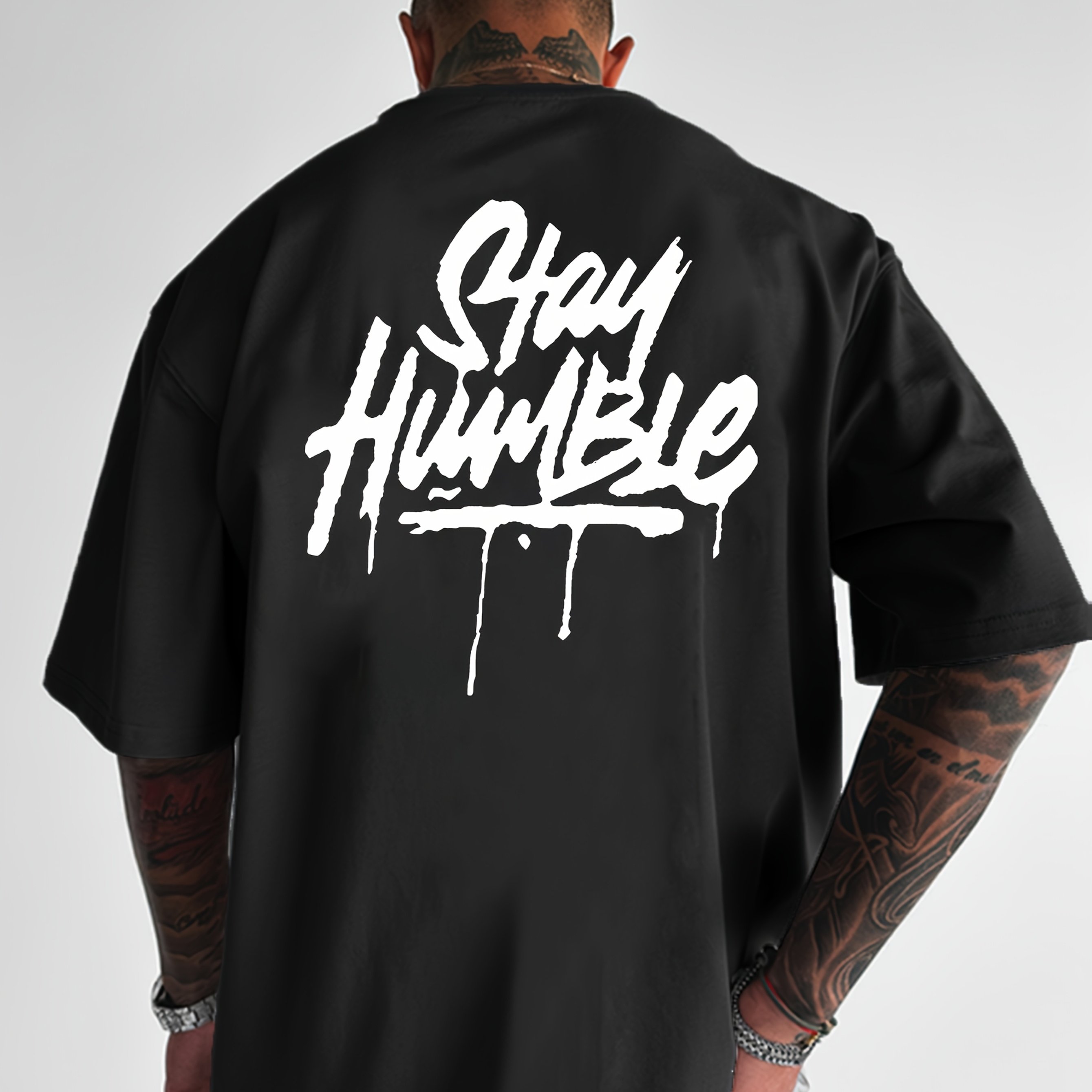 TEMU Men's T-shirt With A Printed Round Neck, Stylish And Trendy, Comfortable And Lightweight, Loose Fit, Encouraging