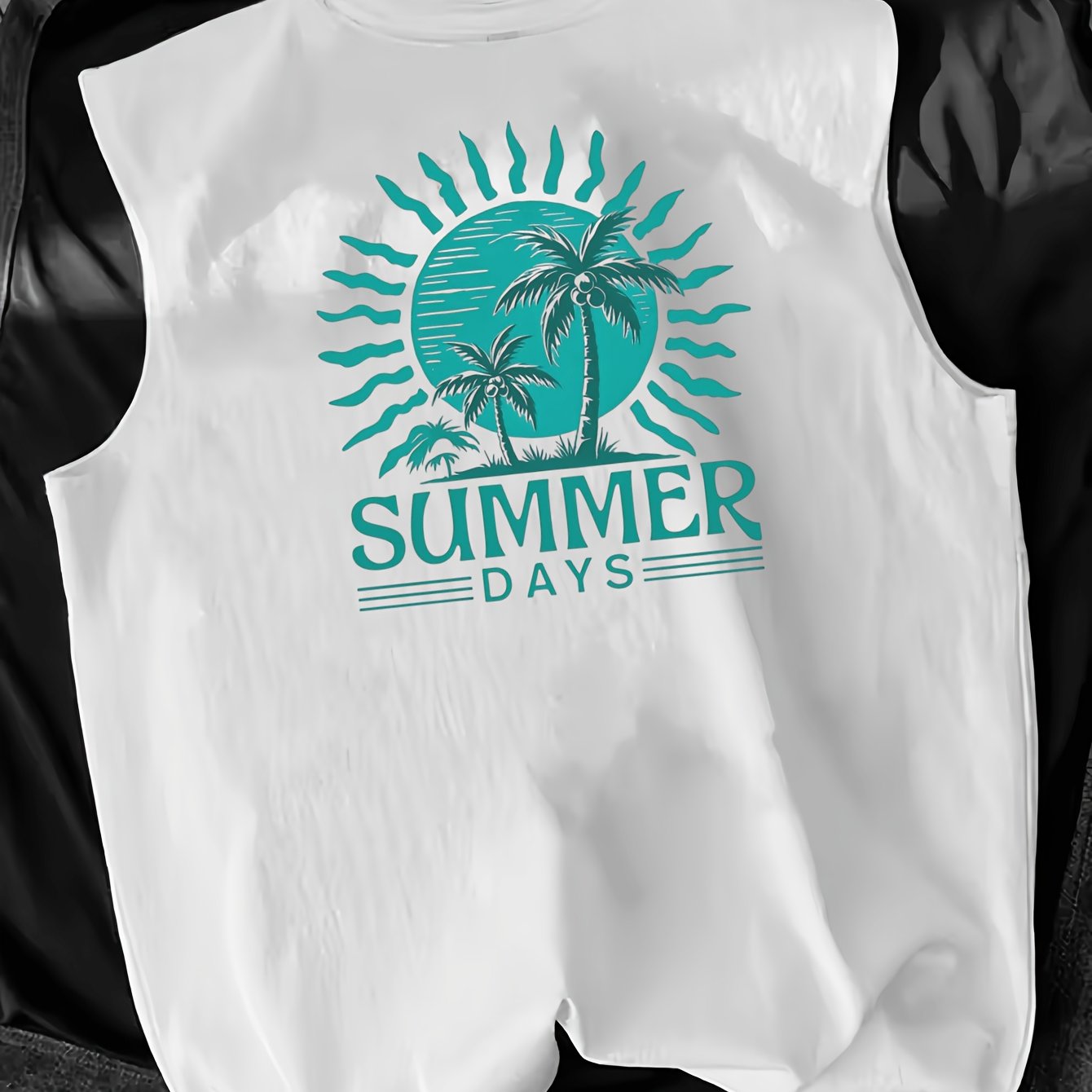 TEMU Casual Comfortable Men's Sleeveless Vest, Print T-shirt Top, Lightweight Polyester Fiber, Round Neck Design, Loose Fit, Ideal For Summer,