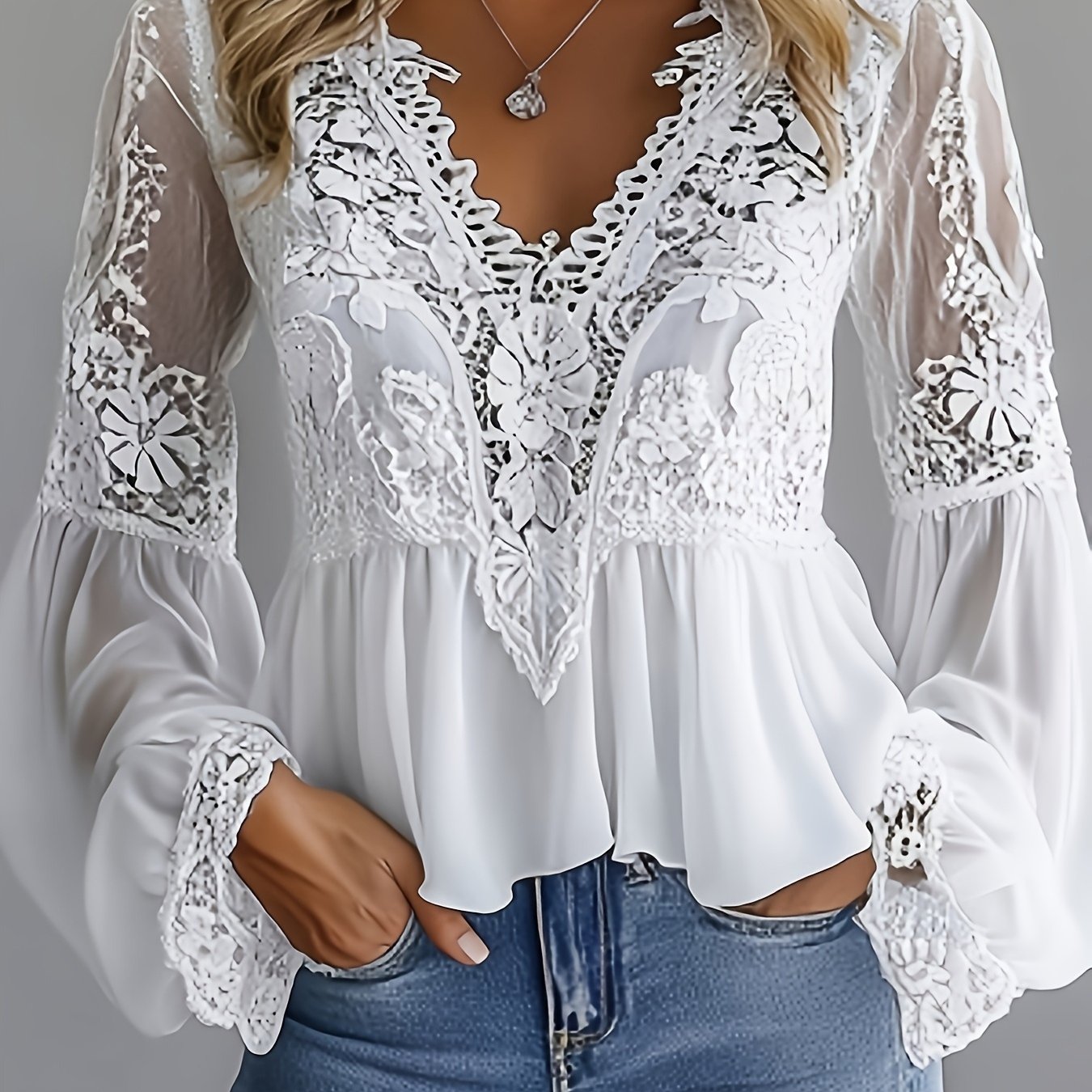 [lace-sleeved Shirt] Women's Elegant And Beautiful Blouse With Lace Trim. Suitable For Daily Wear And Summer, Trendy, Fashionable, And Versatile Styles