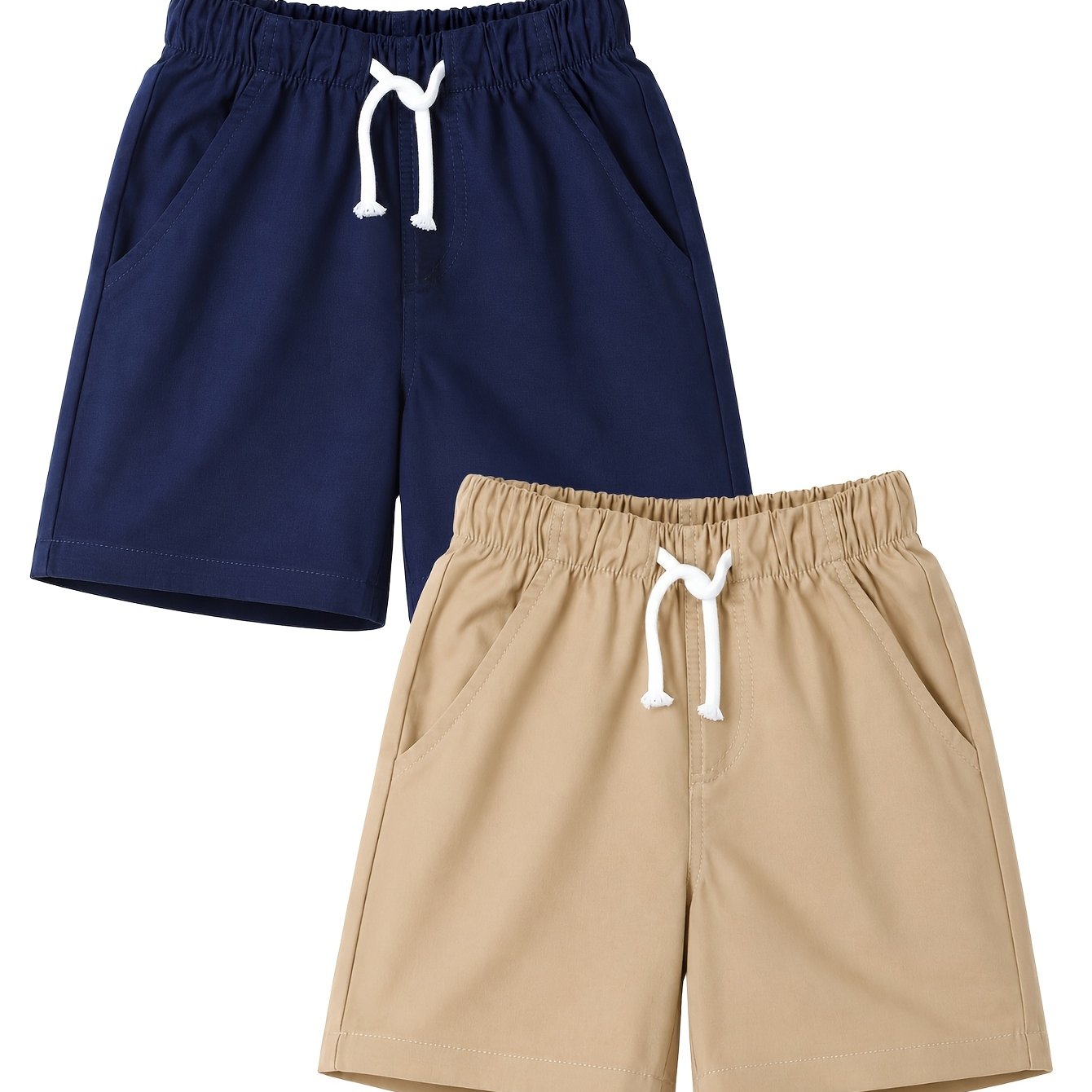 Image of 2pcs Boys' Summer Shorts Set With Pockets And Drawstring, Outdoor Style Athletic Shorts, Perfect For Outdoor