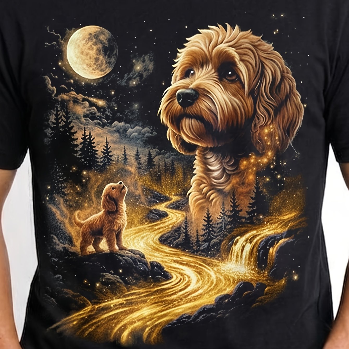 Image of At The Moon Retro 90s Dog Meme Cute Puppy Graphic Tee Modern Art Casual Vibe Fitness Workout Crossfit Motivation Outfit Gift For Athletes 180g Cotton Crew Neck Mens Tee
