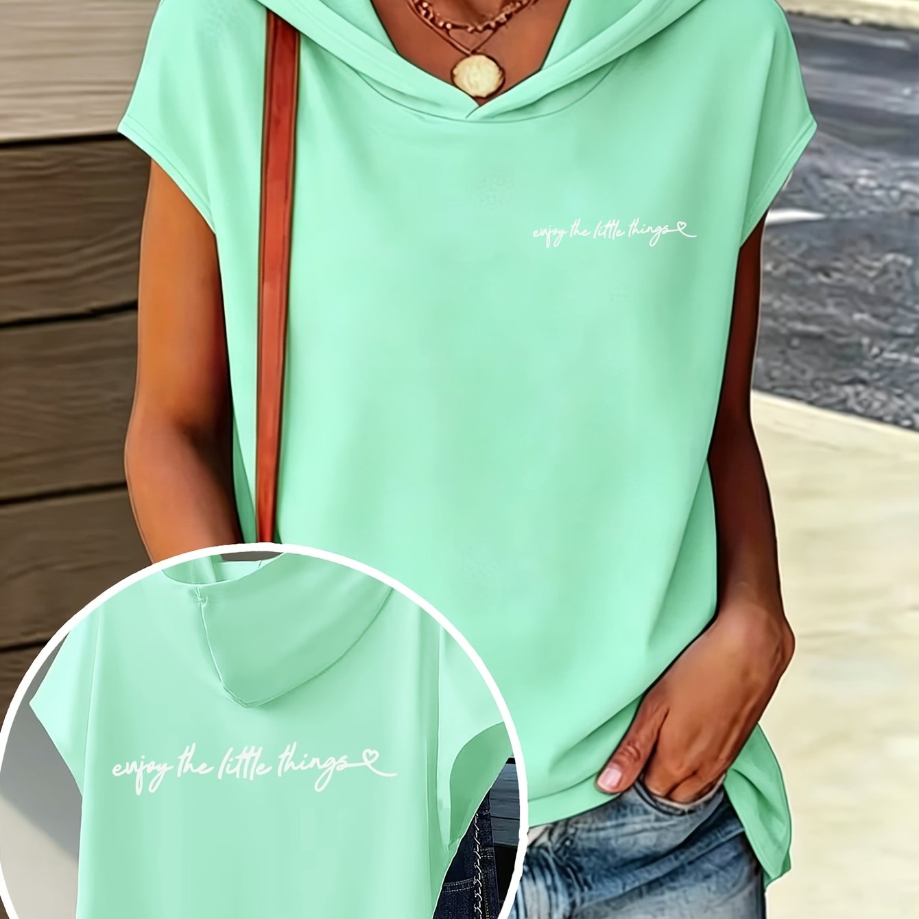 TEMU New Arrival Summer Thin Double-sided Printed Hooded Vest For Women, Loose Casual Slim-fitting Y Sleeveless Hooded Top