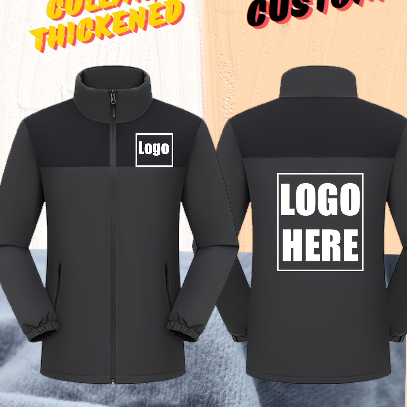 TEMU Custom Men's Collar Windbreaker, Thickened Fleece Jacket, Men's Gift, Halloween Costume, Christmas, Personalized Casual Coat, , Unique And Gift,