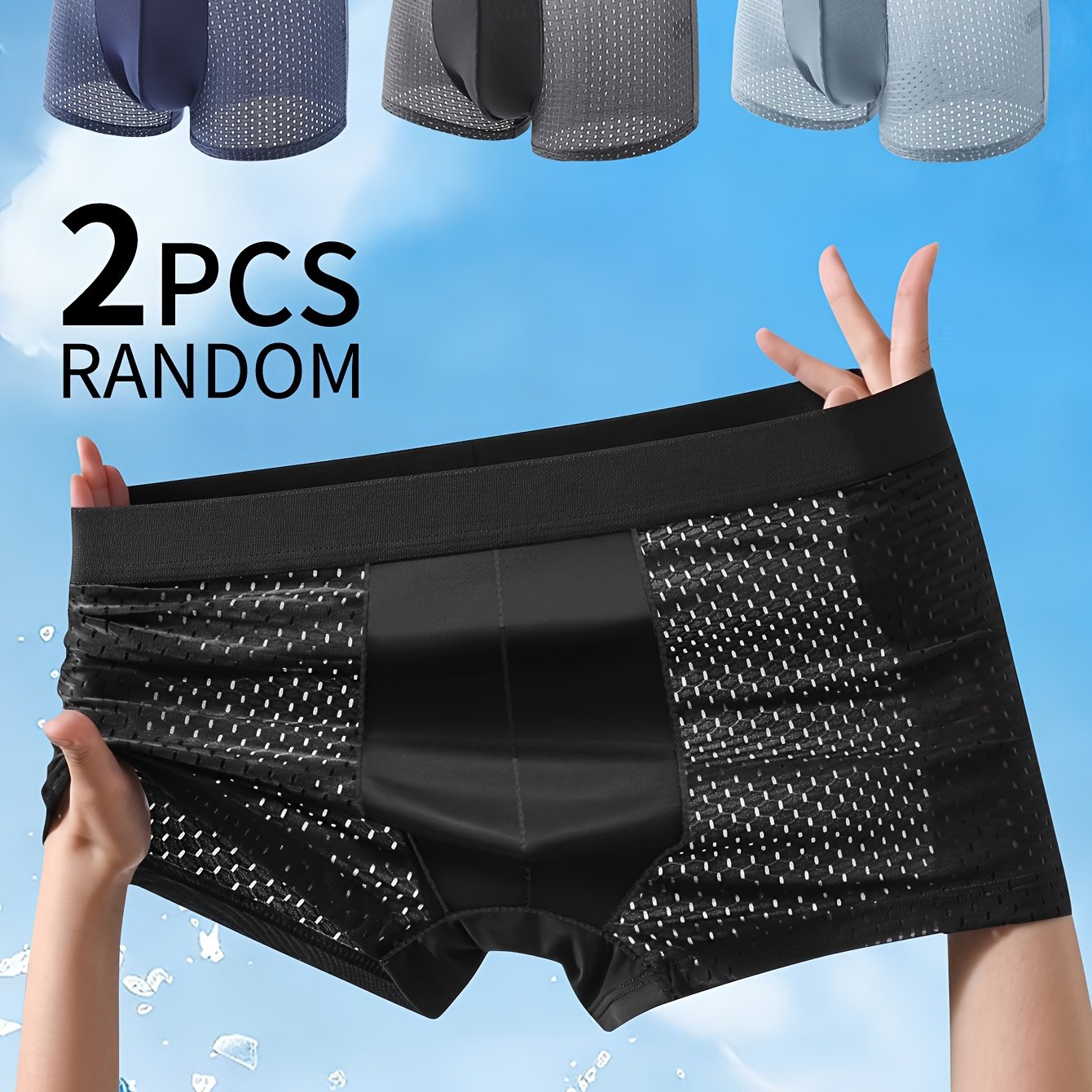 TEMU Random 2pcs Men's Flat Briefs Solid Color Mesh Pure Breathable Skin-friendly Healthy Material High-elastic High-quality!
