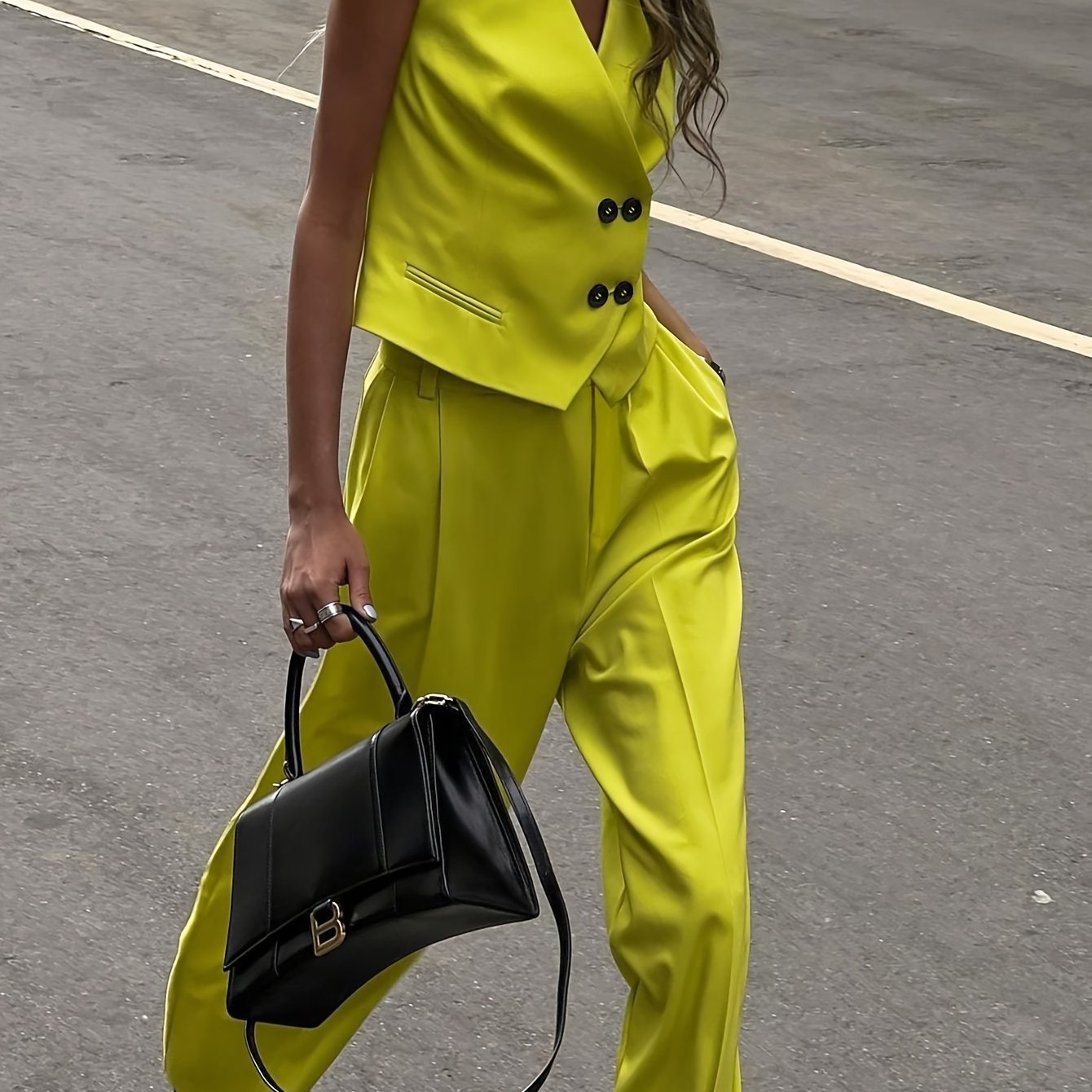 Crazy Dizzy Women'-breasted Suit Vest And Trousers Set, Vintage Elegant Old Money Style, Button-up, Lined, With Pockets, Business, Office Wear, Commuting, Professional, 2025 New Arrival