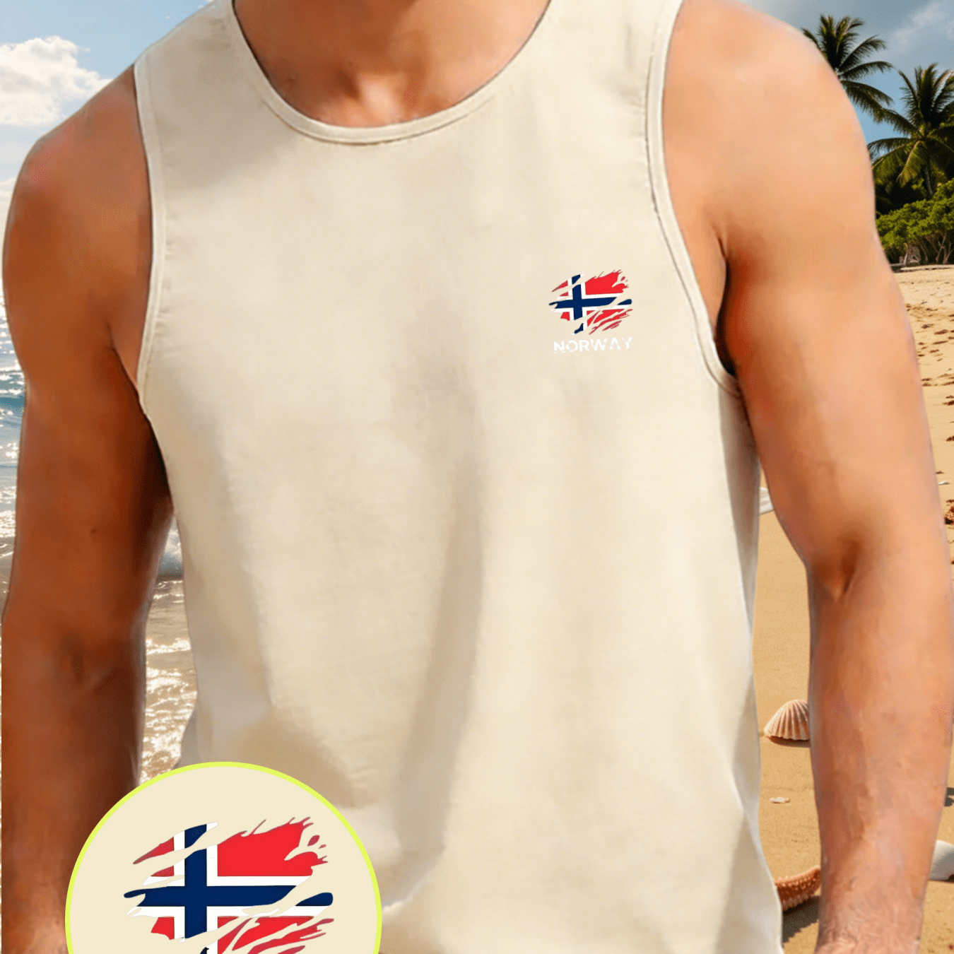TEMU Men's Norway Letter And Flag Print Sleeveless Tank Top, Casual Versatile Mesh Base Layer, Summer Breathable Sports And Fitness Outerwear Vest