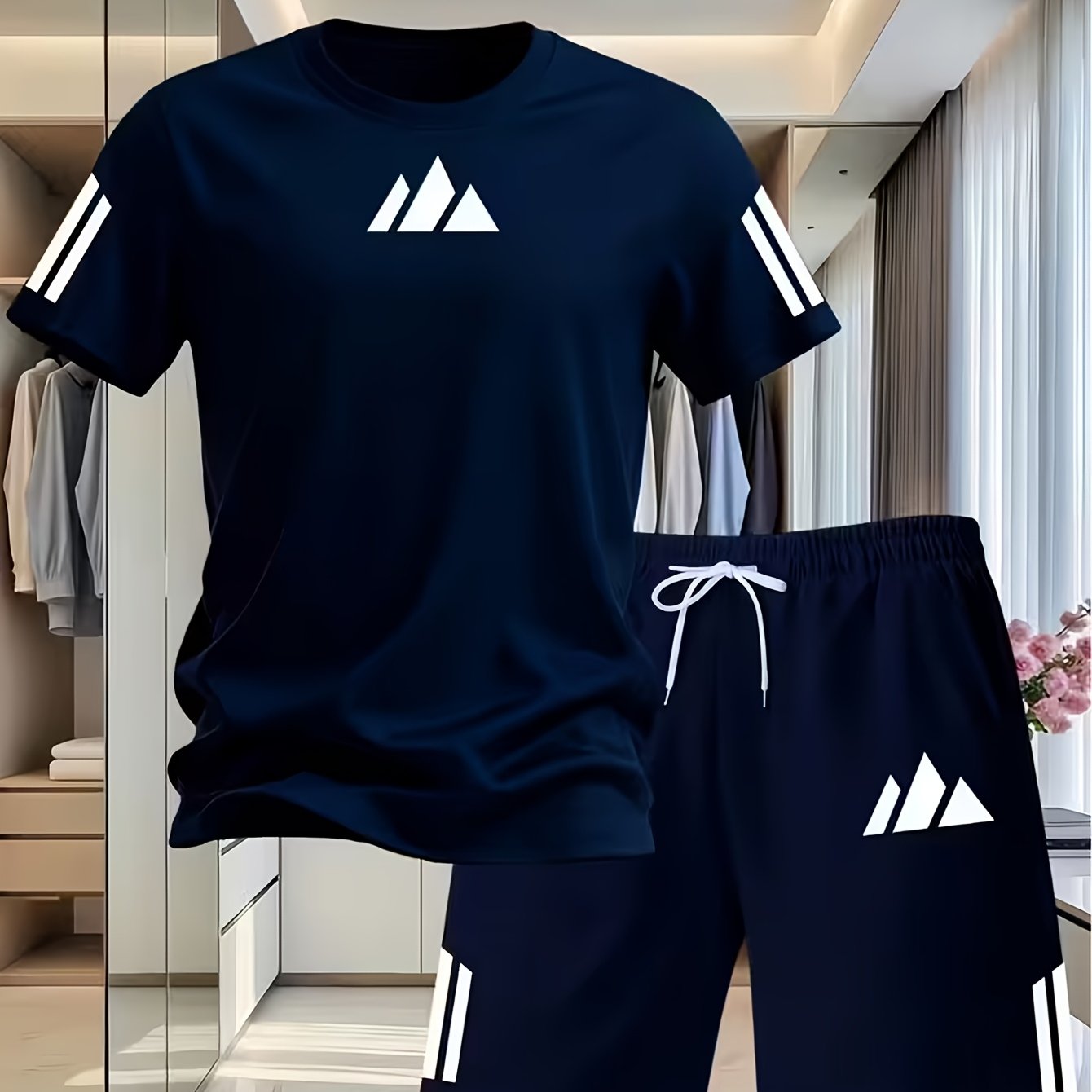 TEMU Men's Casual Sports Fashion Short Sleeve And Shorts 2pcs Set, Trendy 2d Print Pattern, Men's Summer Short Sleeve And Shorts Athletic 2pcs Set,