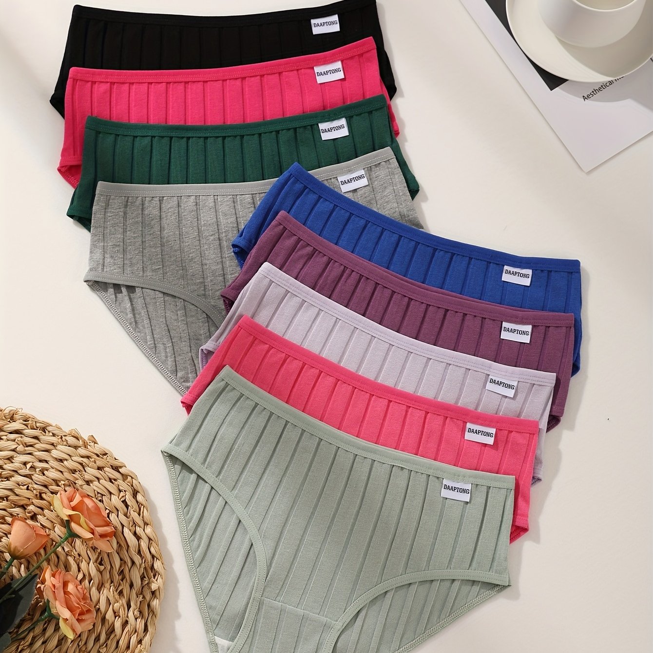 Image of 9pcs Women's Panties Sexy Low-waist Solid Color Briefs Ribbed Comfortable And Breathable Sports Underwear