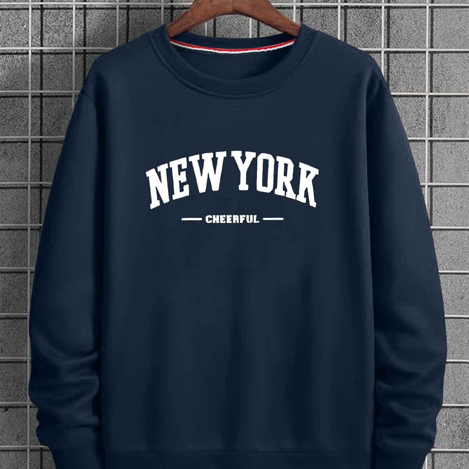 TEMU Men's Casual Crew Neck Sweatshirt - Soft Polyester, Solid Color, Perfect For Fall & Winter