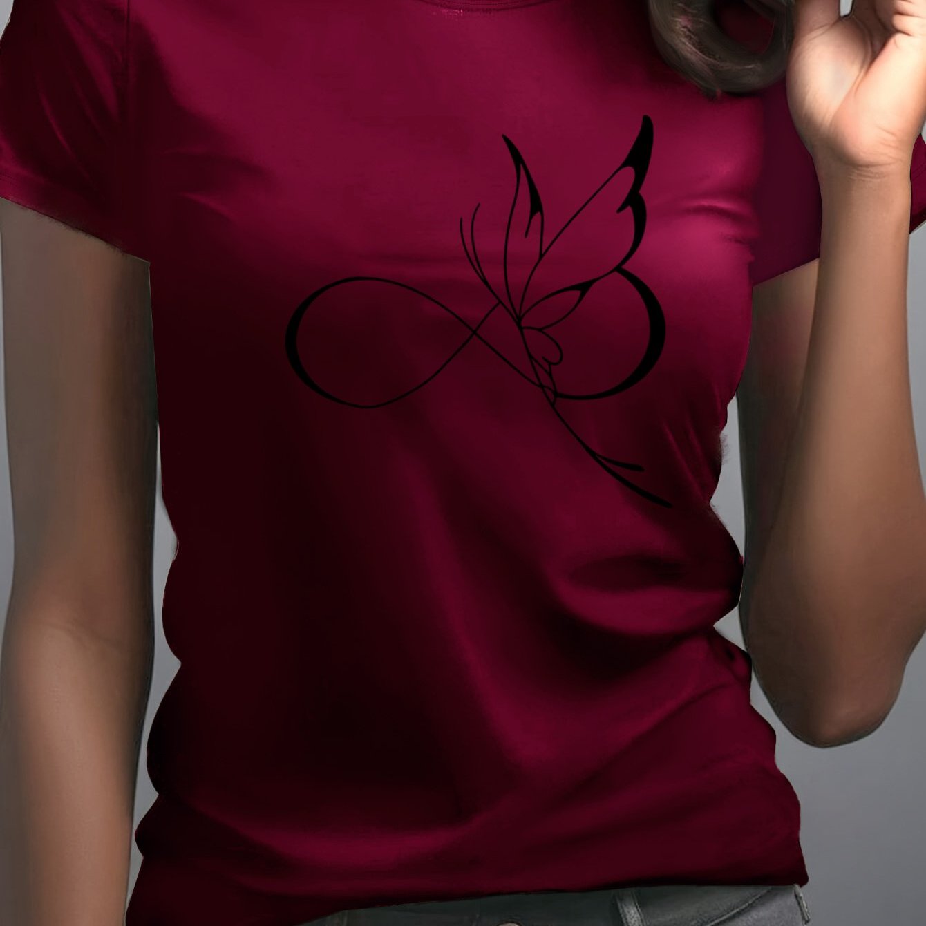 TEMU Ladies' Exquisite Print T-shirt - Women's Summer Clothing, Fashionable Print, Breathable And Comfortable, Round Neck Women's Tee, Soft Fabric,