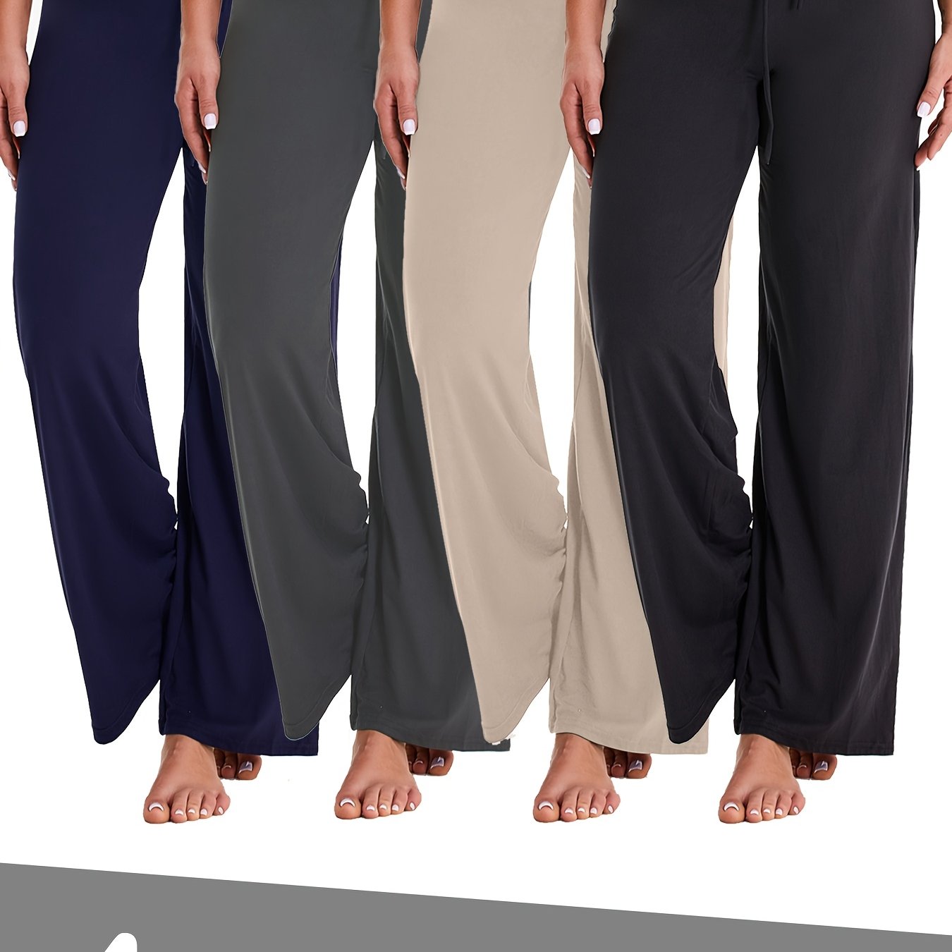 4-Pack Women&#39;s Soft Breathable Wide Leg Jogger Pants - Elastic Waist Loose Fit Casual Activewear, 7/8 Length for Sports Running Yoga, 4 Colors (Black/White/Gray/Brown) Spring Summer Fall