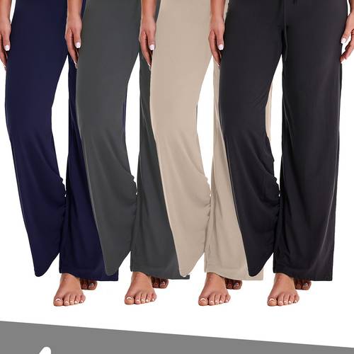 4 pack womens soft breathable wide leg jogger pants elastic waist loose fit casual activewear 7 8 length for sports running yoga black white gray brown spring summer fall