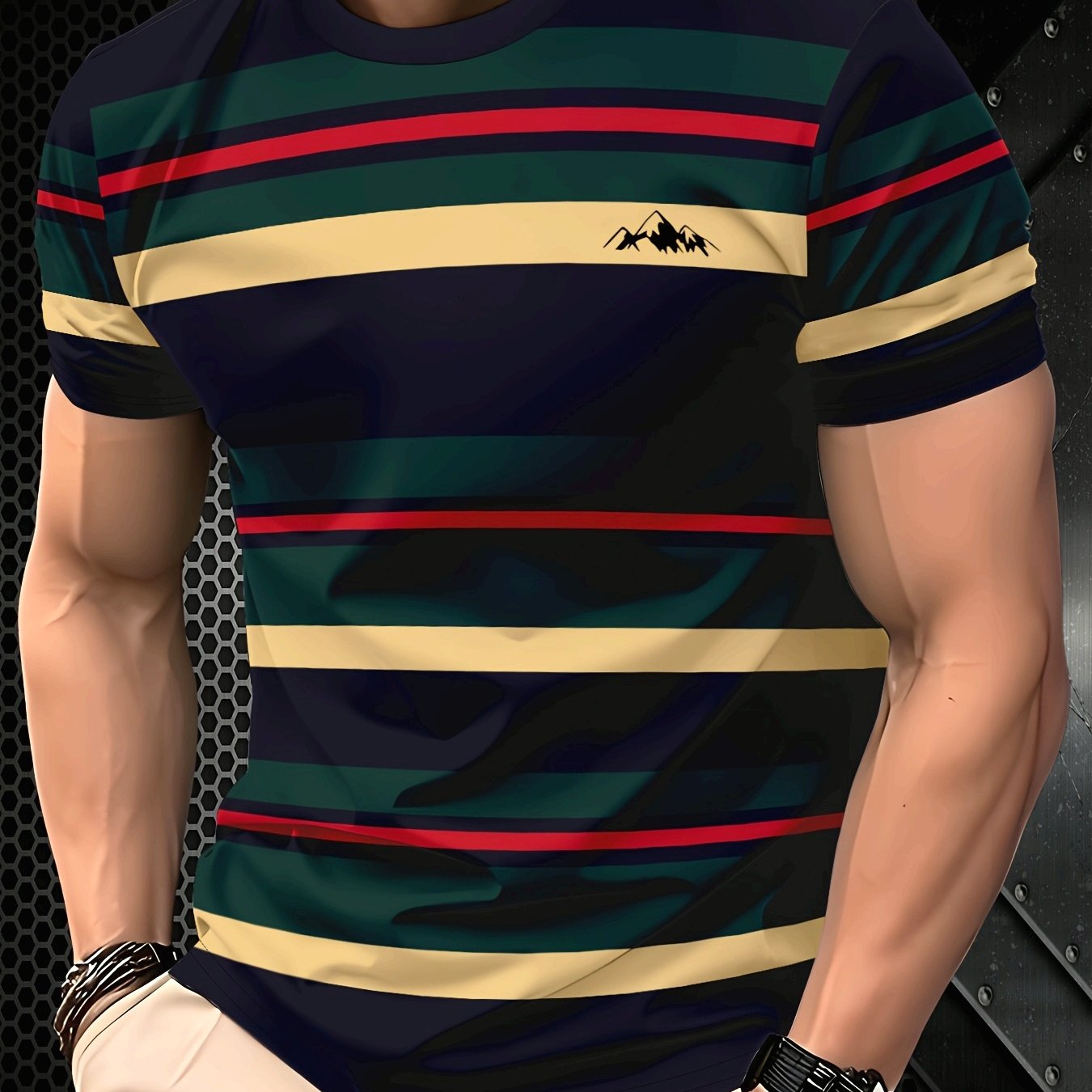 TEMU [ ] Camiseta Clásica de Moda para Hombre con Estampado Digital Cool - Deportiva Casual, Manga Corta de Poliéster y Transpirable con Detalles de
