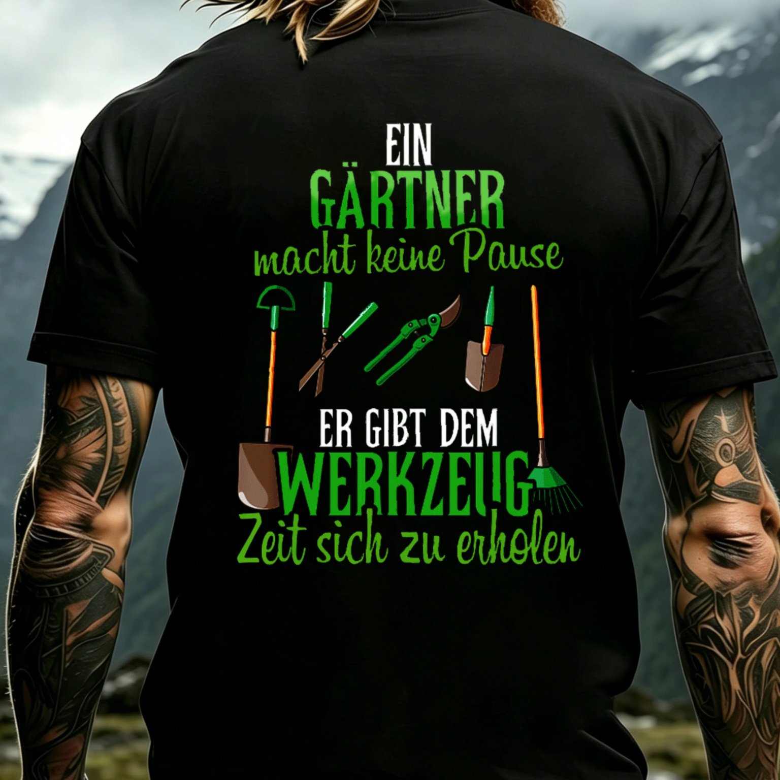 Gardener T Shirt Black Gardening Tools And German Text Garden Work
