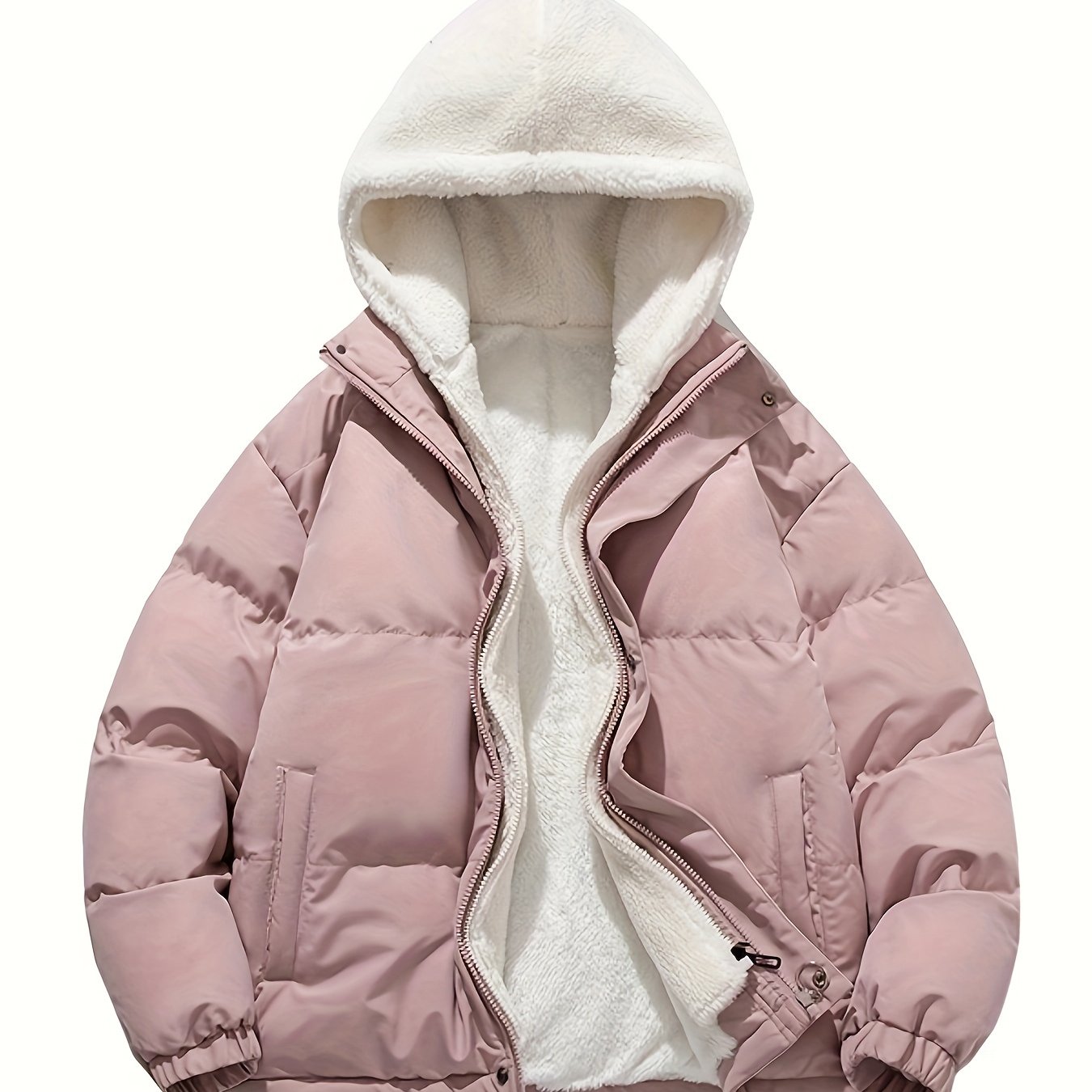 TEMU Obm 2024 Unisex Insulated Hooded - Polyester 100%, , Non-stretch Polyester , Regular Fit Outerwear Details And Woven Polyester