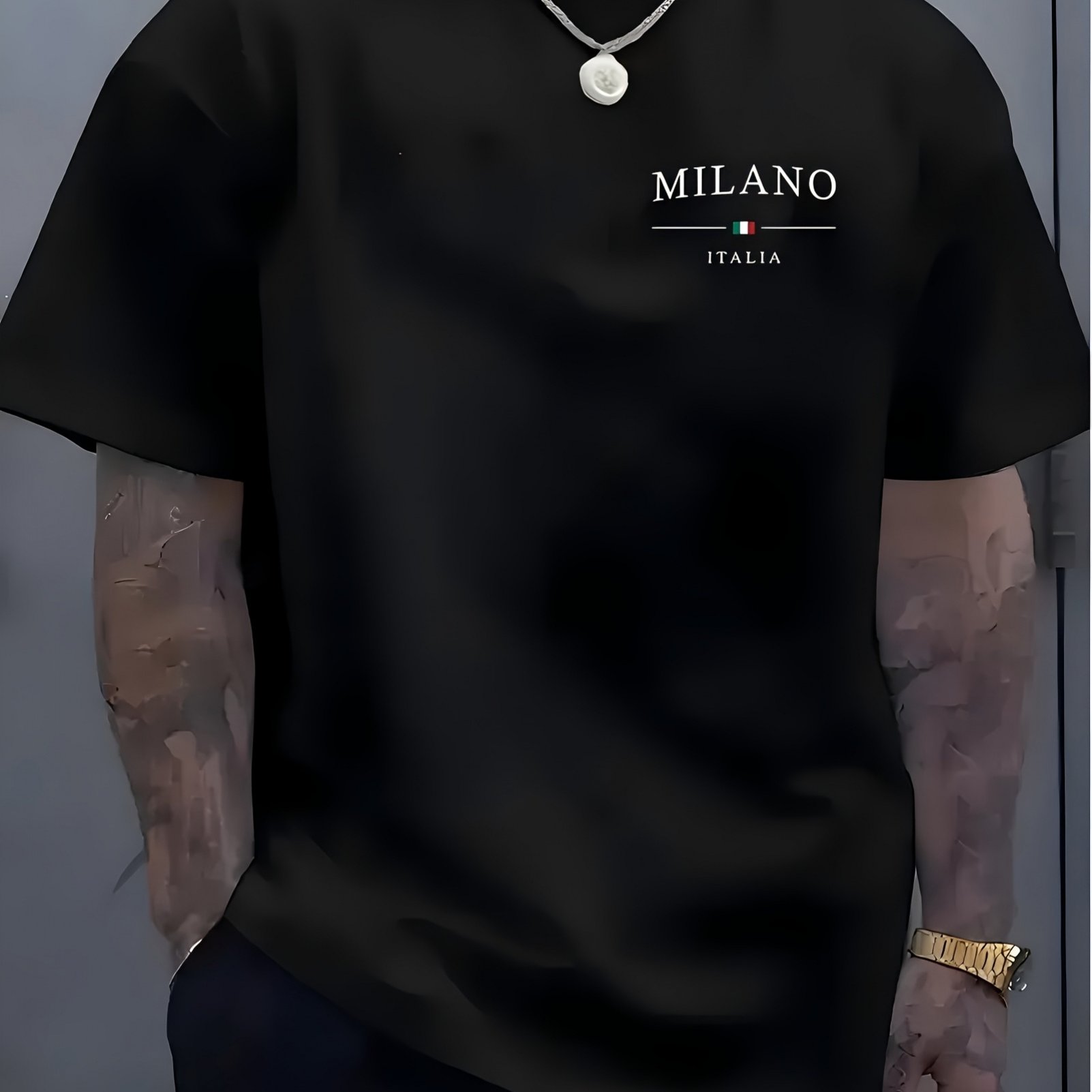 TEMU Men's Oversized Loose-fit T-shirt - Summer Short Sleeve Crew Neck Top With Minimalist Lettering | Suitable For & Casual Wear, Machine Washable