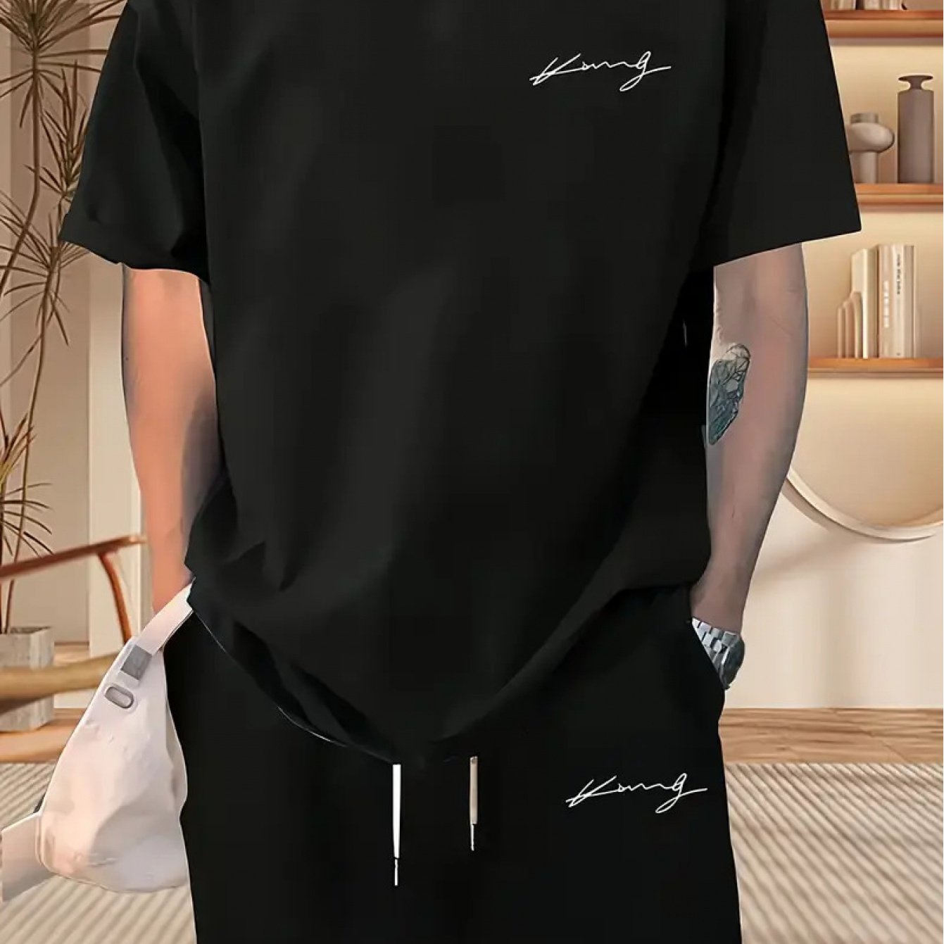 TEMU Men's Summer Casual Printed Suit: Trendy Short Sleeves Offer Cool , Highlighting Street-style Personality.