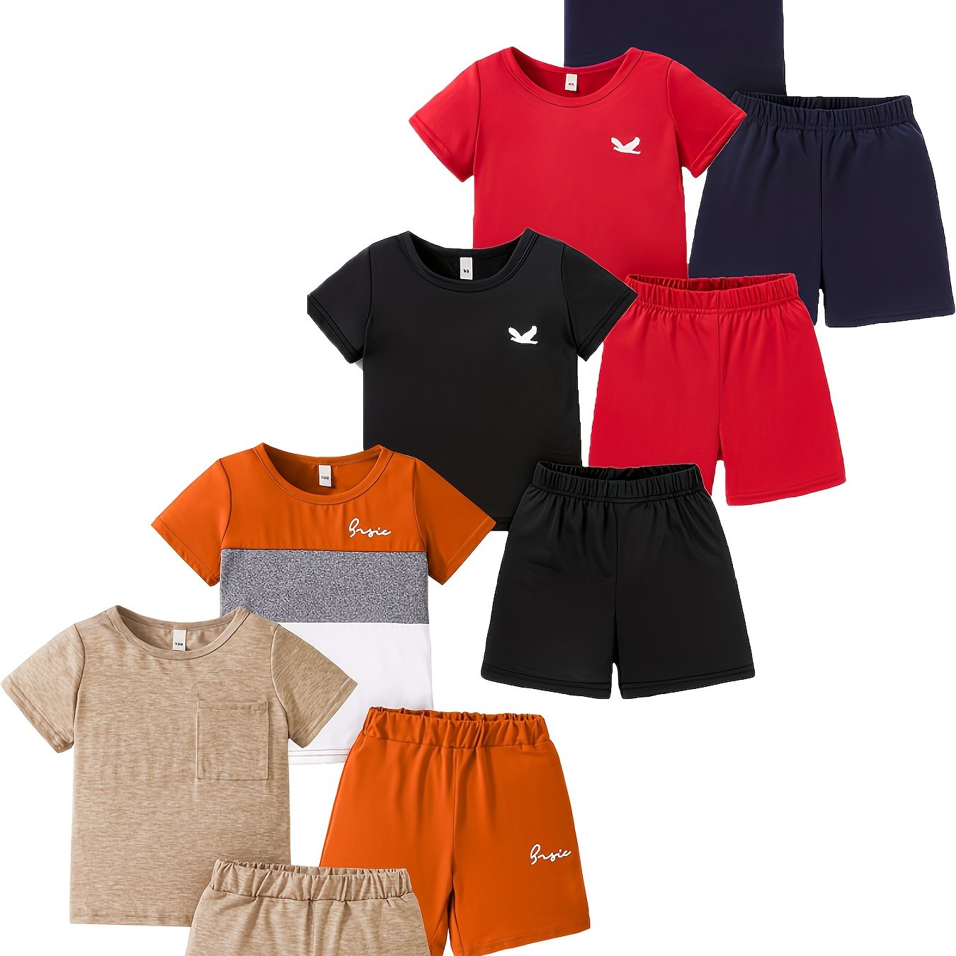 TEMU 10pcs Boys' Casual Fashion Set, Shirt Set, Top 5pcs, Shorts 5pcs, Summer New Multi Piece Set, Perfect For Outdoor
