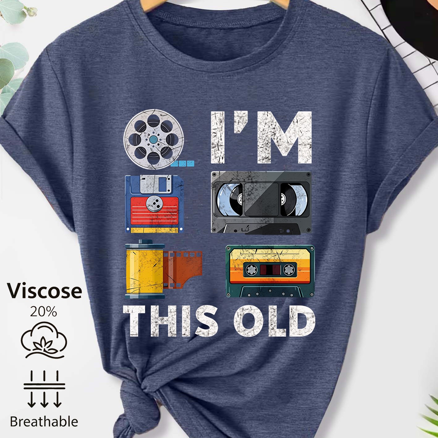 TEMU I'm This Old Vintage Tape Film Nostalgic Theme Print Women's T-shirt, Fun Individual Casual Top, Round Neck Short Sleeve, Skin-friendly