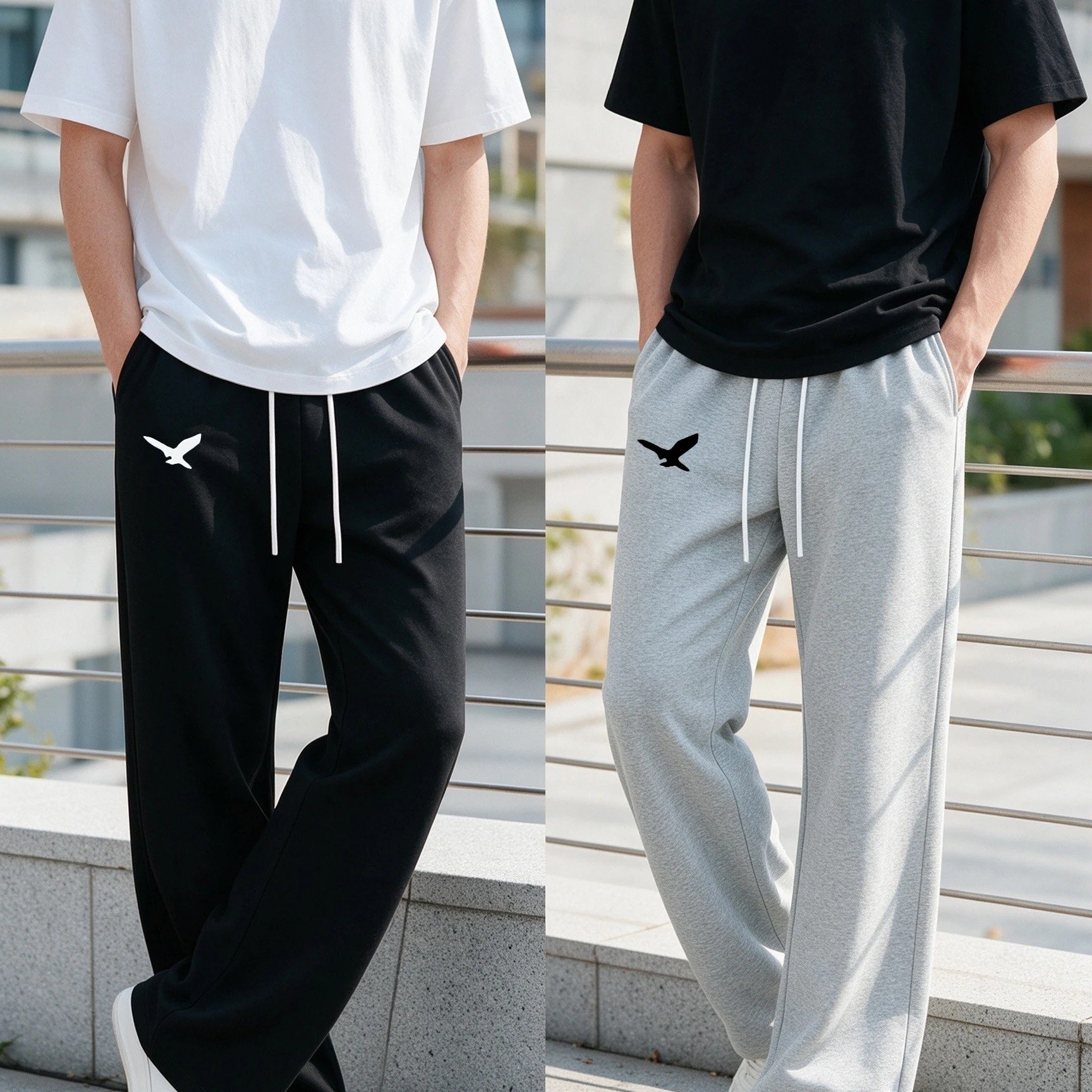 TEMU 2pcs Men's Eagle Print Wide Leg Sweatpants, Casual Loose Drawstring Waist Trousers, Comfortable Sports Pants For Daily And Streetwear