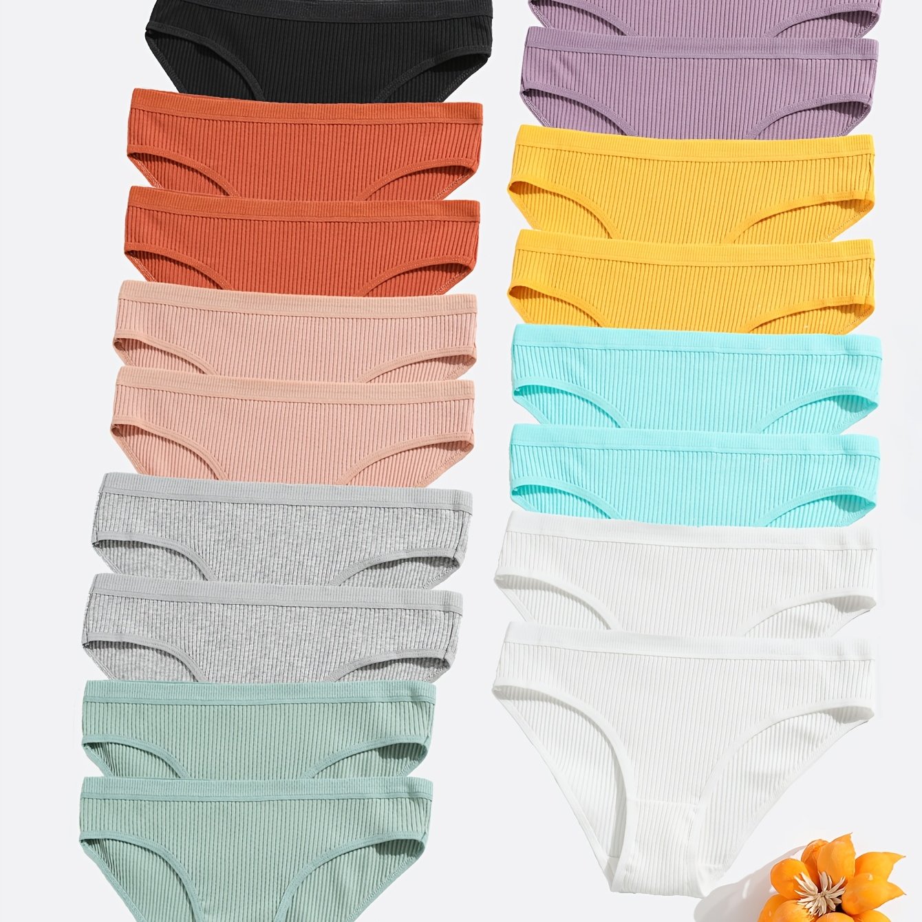 Random 18pcs/pack Women' Ribbed Triangle Panties Comfortable Waist Women's Underwear