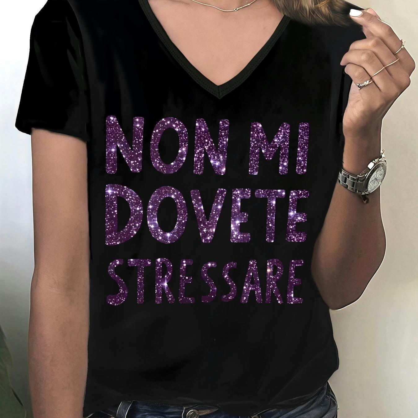 TEMU Maglietta Donna con Stampa Italiana - Scollo a V "Non Mi Fa Male/Non Mi Tira Gi羅" (Non Fai Cascare / Non mi Preoccupa) - Top Casual Corta Con