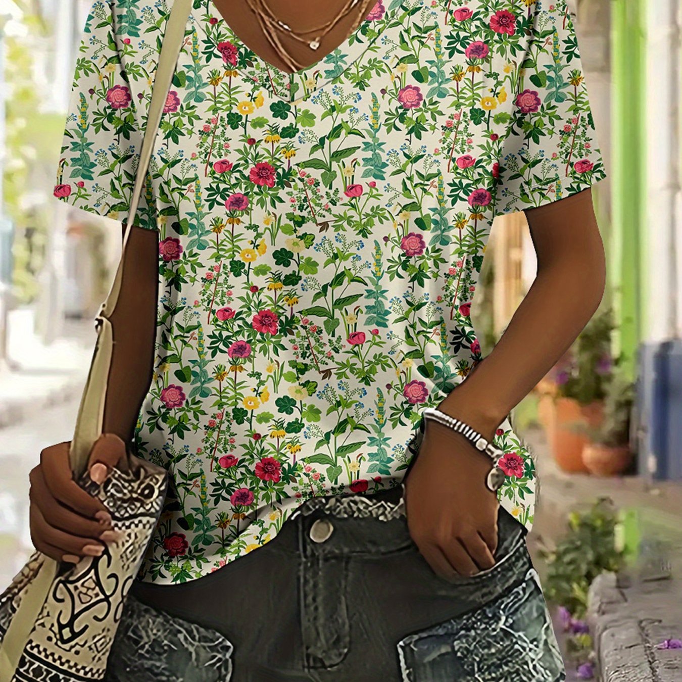 E-shop Damen Freizeit-T-Shirt im europäischen amerikanischen Stil mit V-Ausschnitt kurzen Ärmeln-793