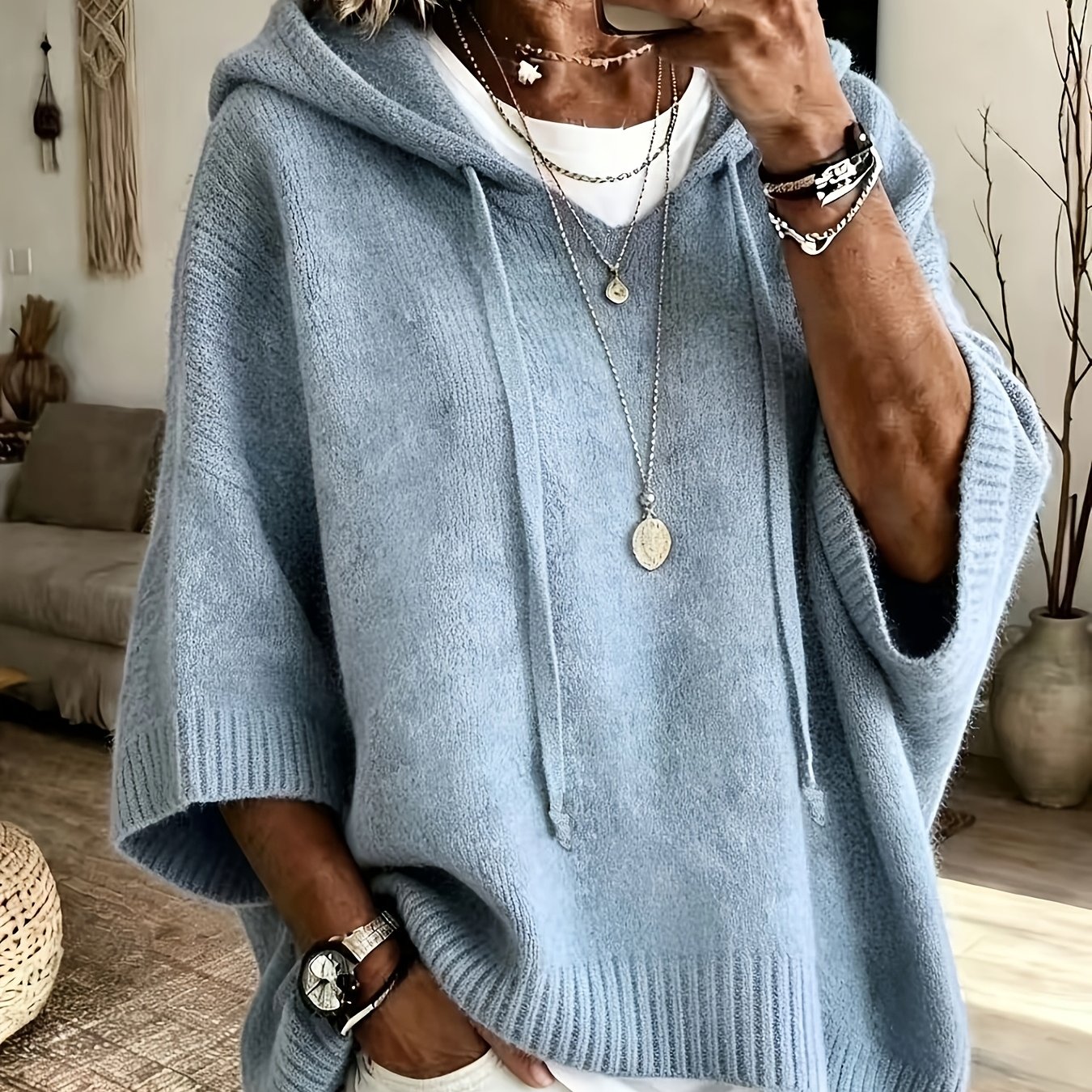 TEMU Plus Size - Plus Size - Women's Casual Drawstring Hooded Sweatshirt, Classic Versatile Hooded Top Elegant Ladies, Loose Fit Comfortable