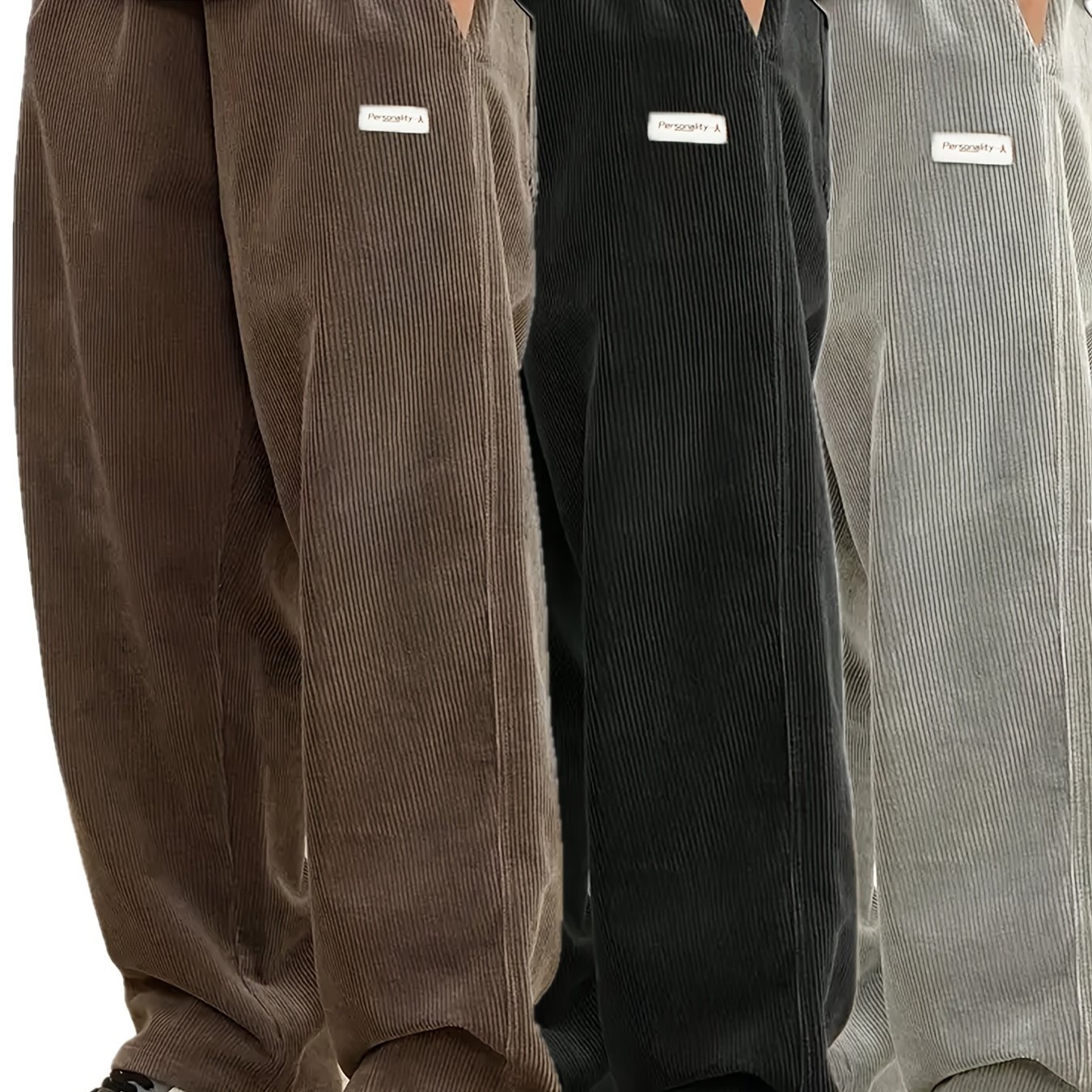 Image of 3pcs Plus Size Men's Casual Corduroy Pants Versatile Loose And Unrestrained Christmas Halloween Party Versatile Trousers Autumn And Winter Warm Straight Leg Pants Suitable For Travel Casual Pants