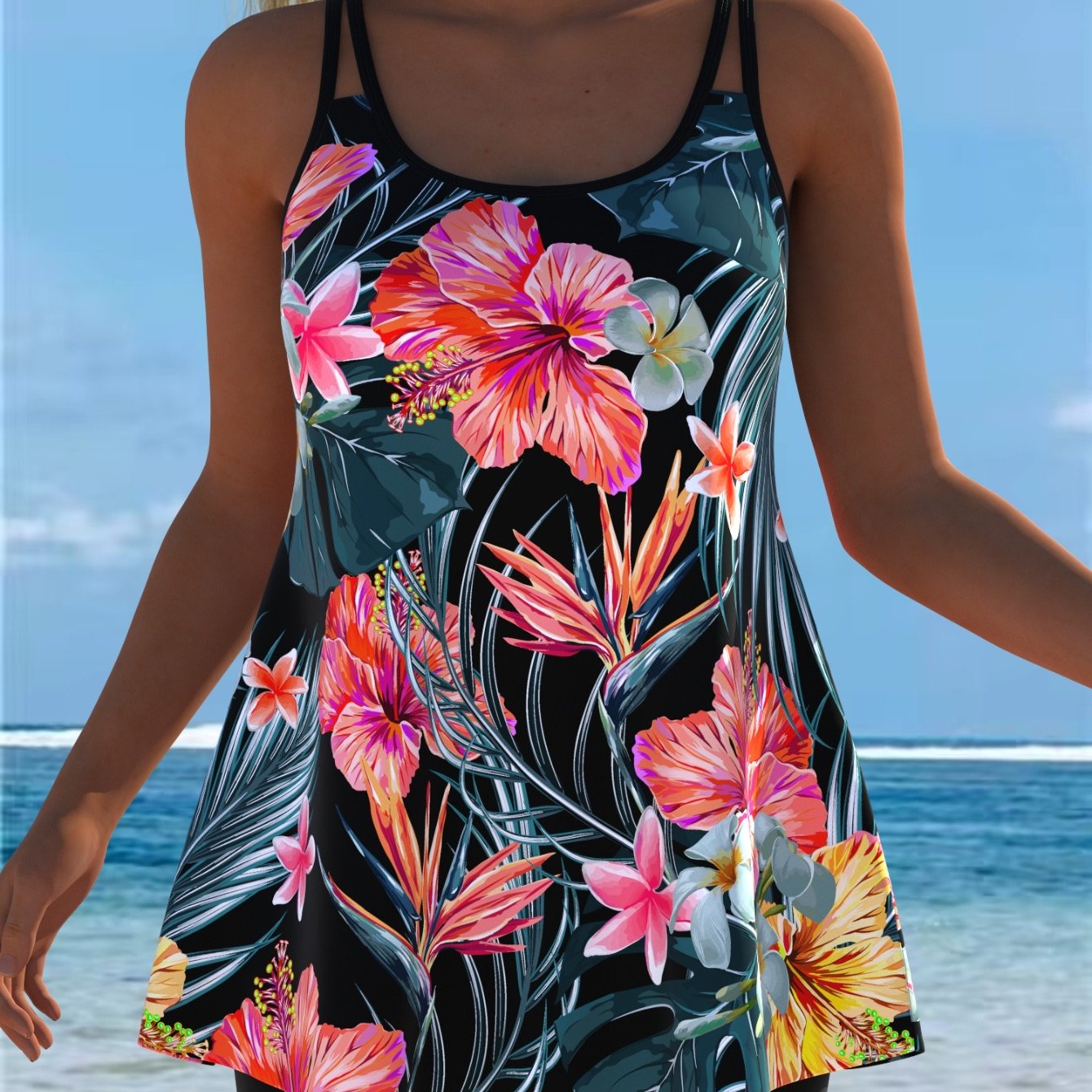 Artikelbild neuer damen-y-tankini-badeanzug 2026, herausnehmbare polsterung, hochdehnbares rundhals-design, tankini-badeanzug-set