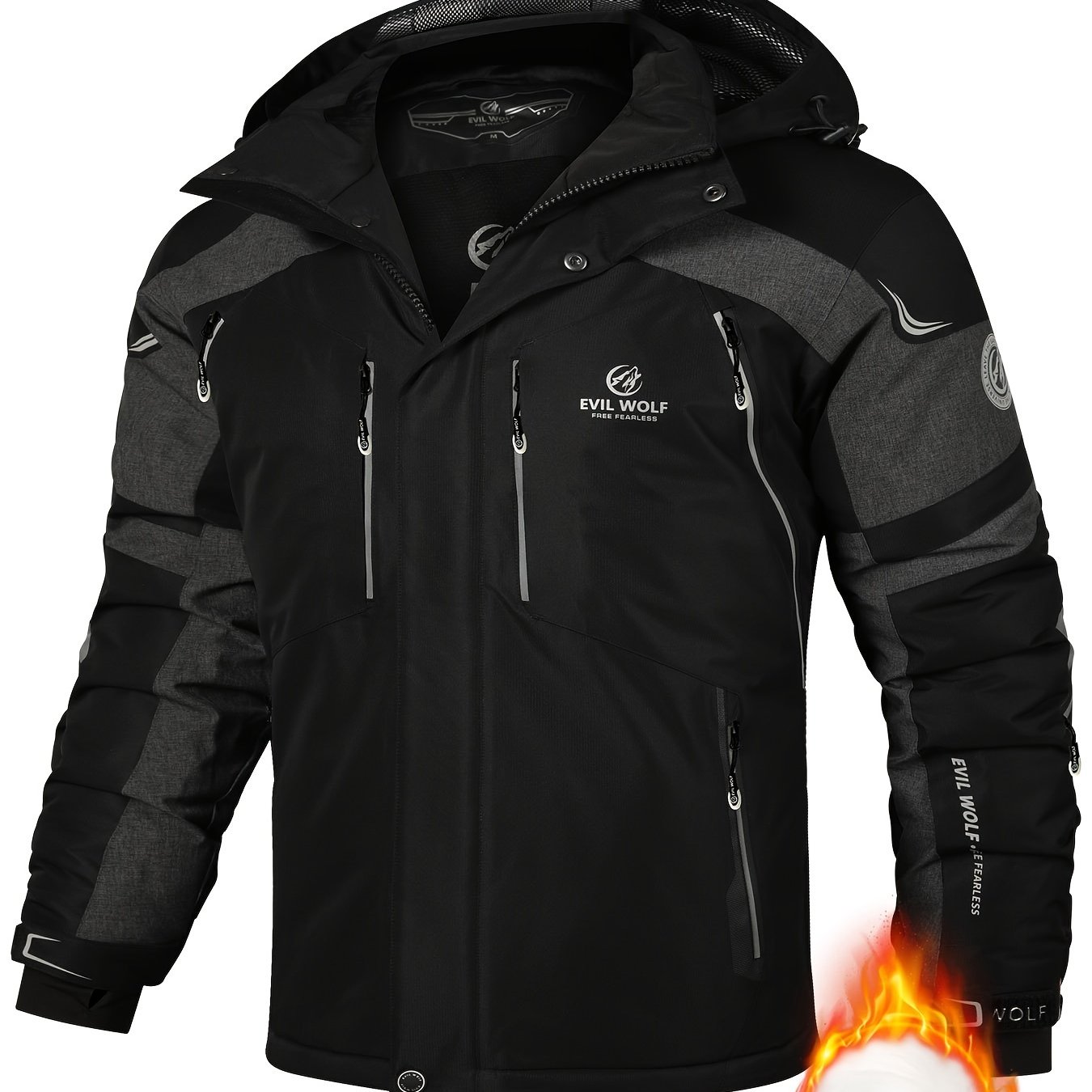 Image of Autumn/winter Men's Color-block Thickened Ski Jacket With Detachable Hood, Warm Workwear Jacket, Outdoor Mountaineering Thickened Cold-proof Windbreaker