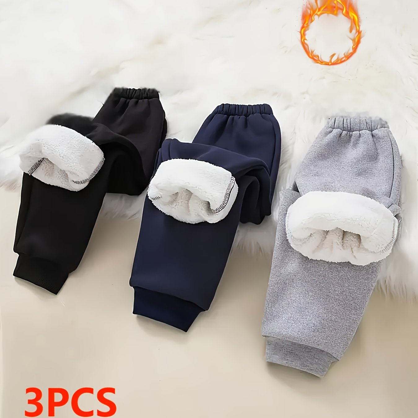 3pcs Set Boys Casual Athletic Long Pants (loose Fit) Stretch Fleece Knit Fabric Suitable For Autumn Winter
