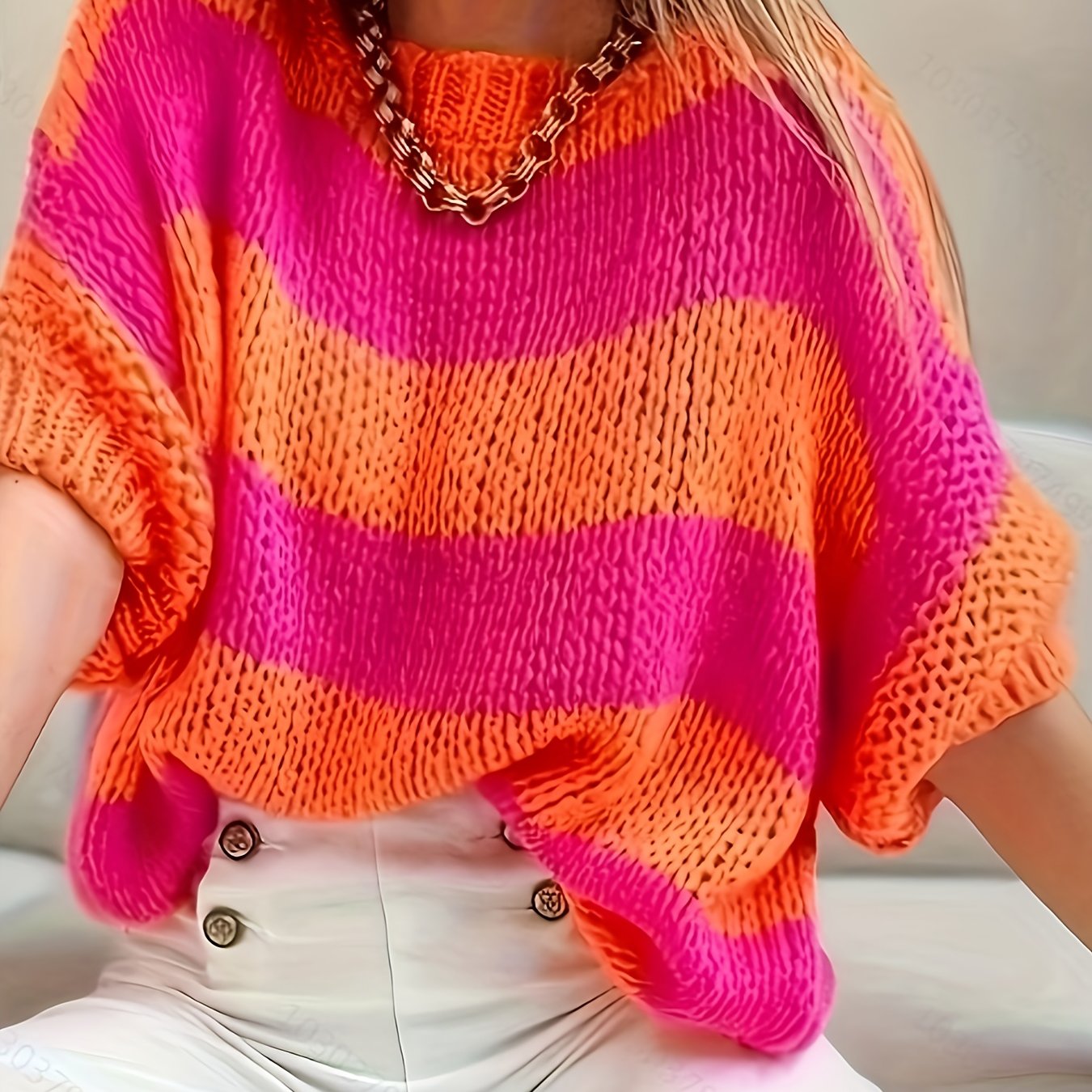 Striped Off-shoulder Short-sleeve Round-neck Pullover Top