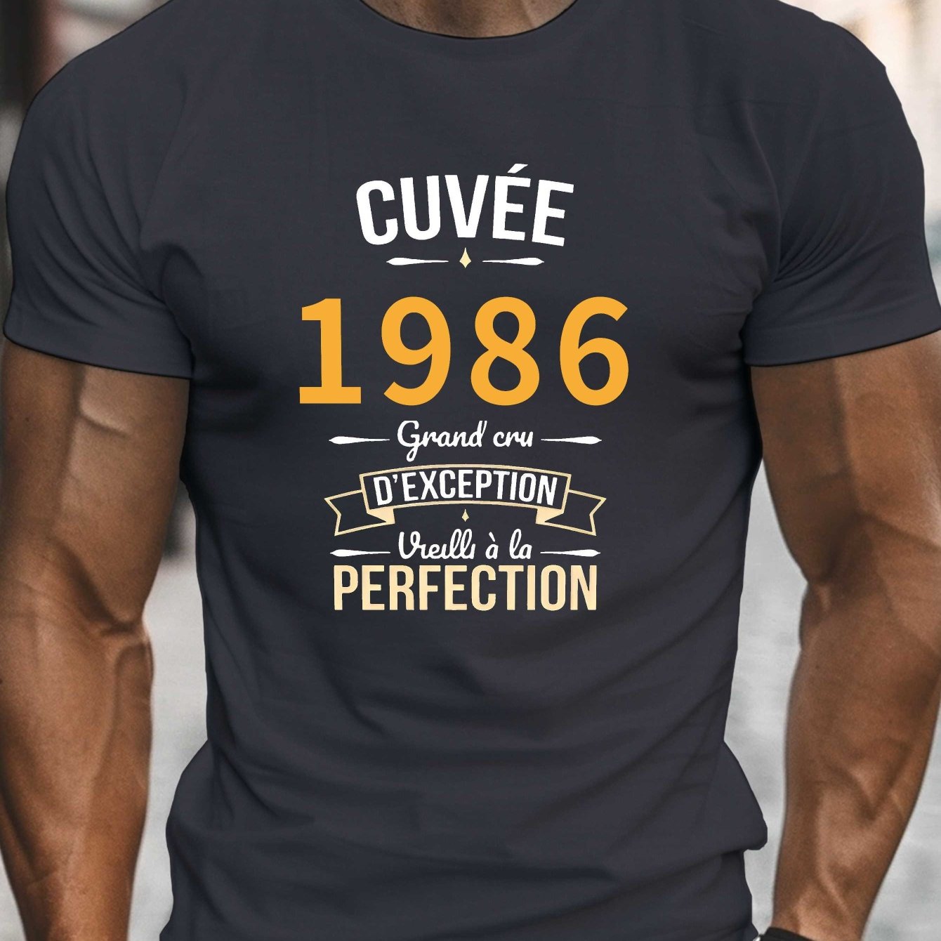 TEMU T-shirt homme à manches courtes et col rond, imprimé amusant et de haute qualité "French 1986", haut d'été décontracté, confortable et léger