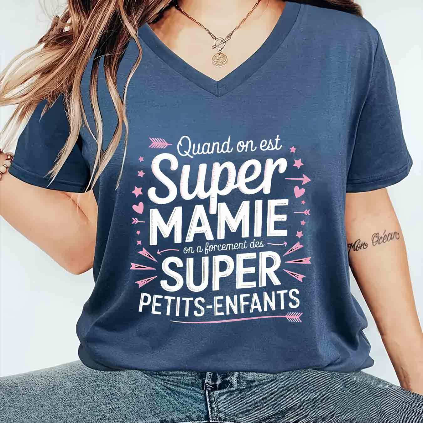 TEMU 1 pièce T-shirt Femme à Col en V "" & "Super Mommy" - Haut Décontracté Manches Courtes Rose & Beige avec Slogan en Français, Blouse Toutes