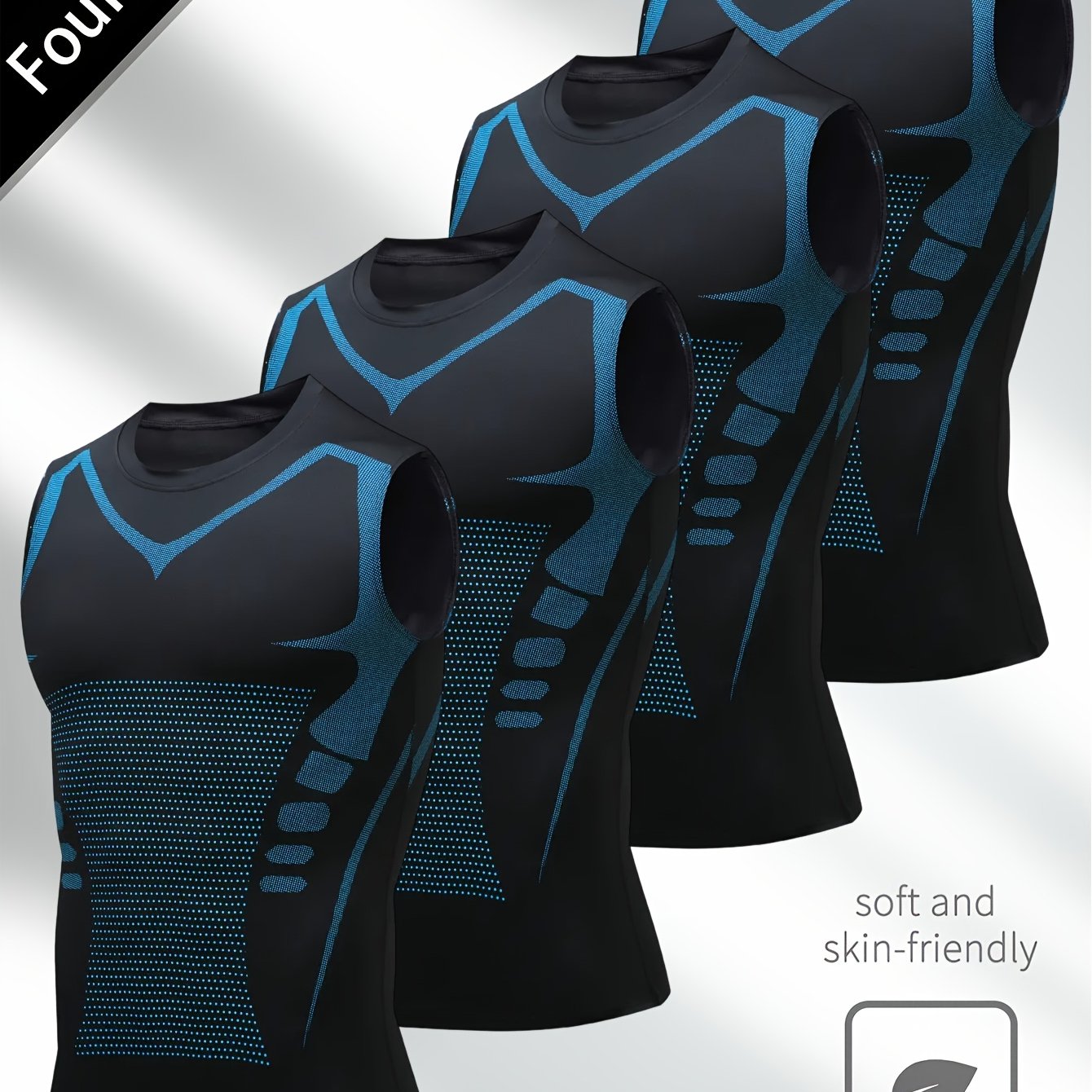 TEMU Set da 4 pezzi. Canotta da . Maglia a compressione base layer per allenamento fitness, ad asciugatura traspirante senza maniche. Adatta per