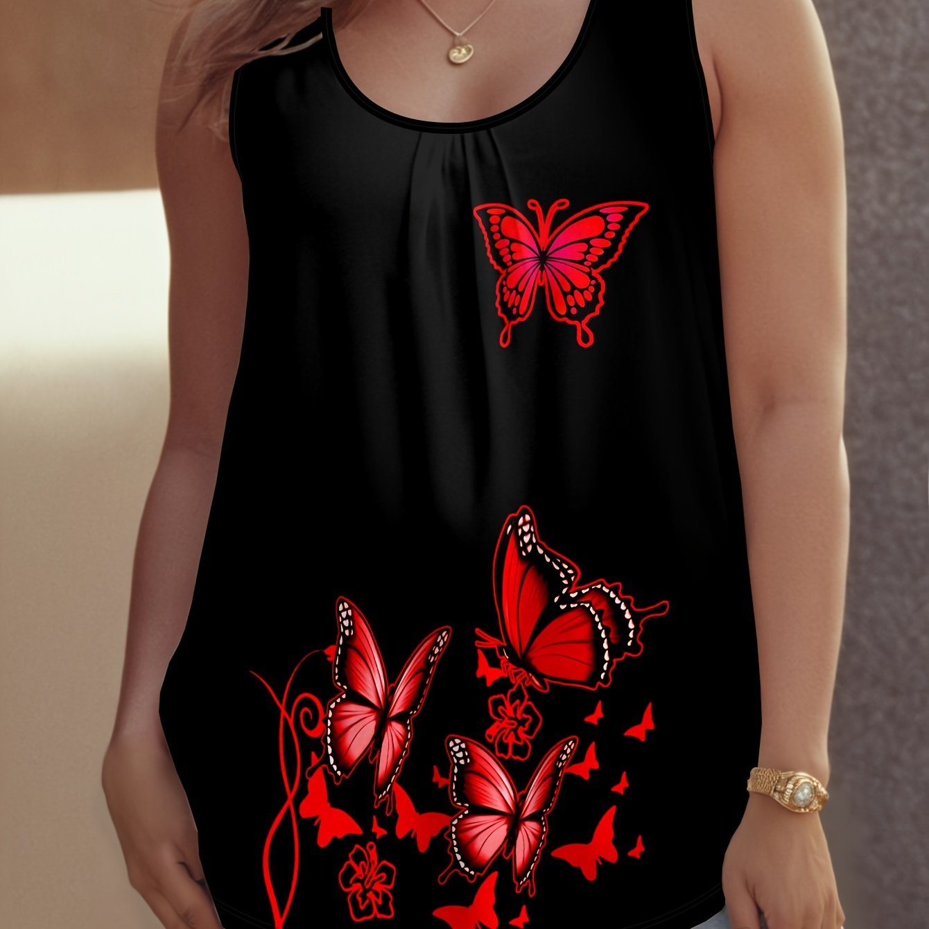 Plus Size - Plus Size - Flower 3d Print Sleeveless Loose Summer Vest For Women Tank Tops Plus Size