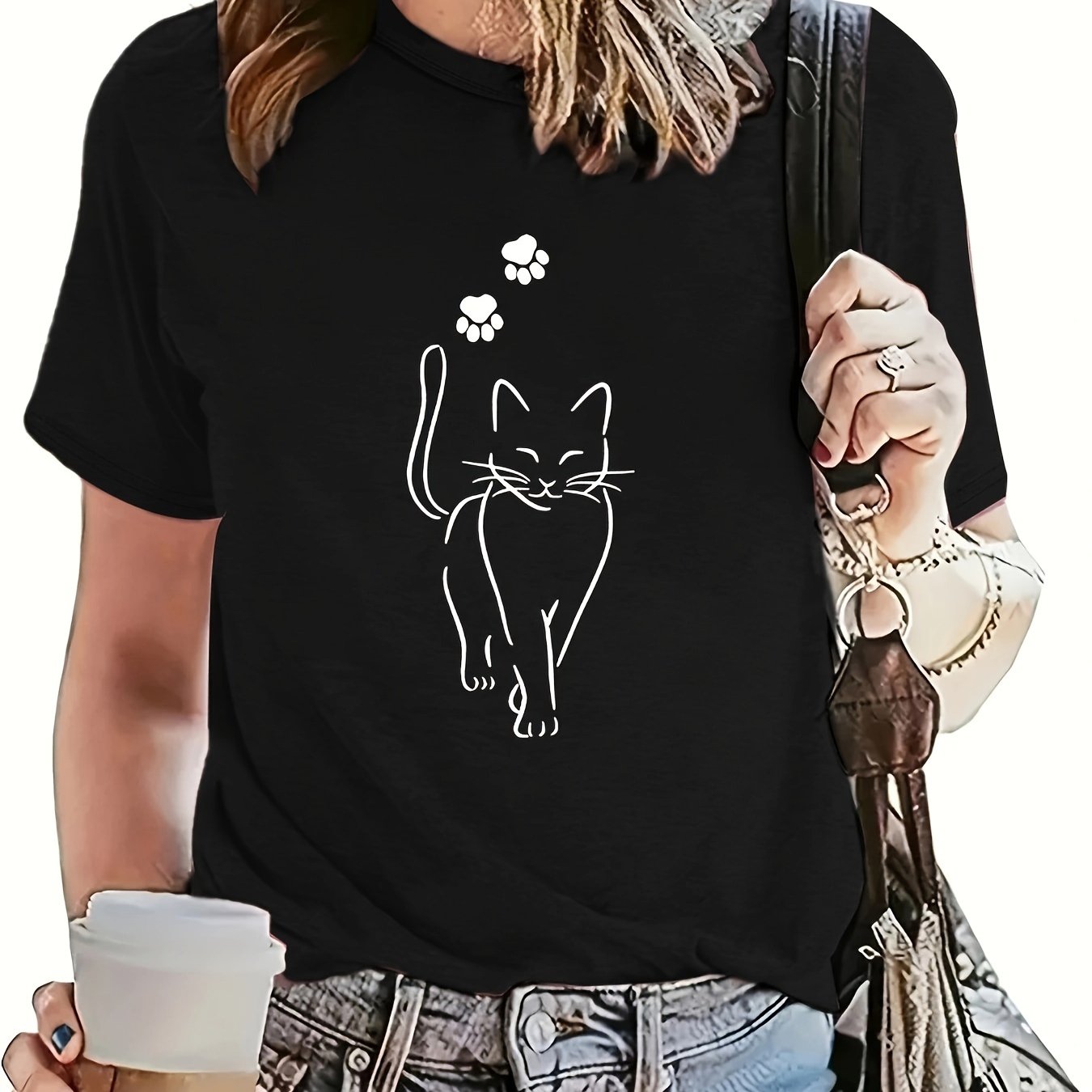 Image of Round Neck Fashion Print T-shirt