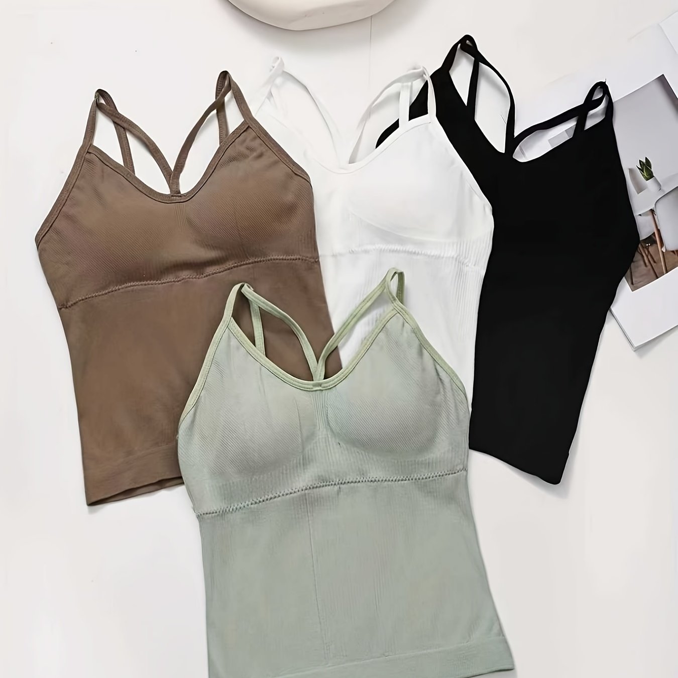 E-shop 4-teiliges Set: Bandeau-Top mit gepolstertem BH, rückenfreie Dessous, Trägertop Unterbrust-Body, für Teenager